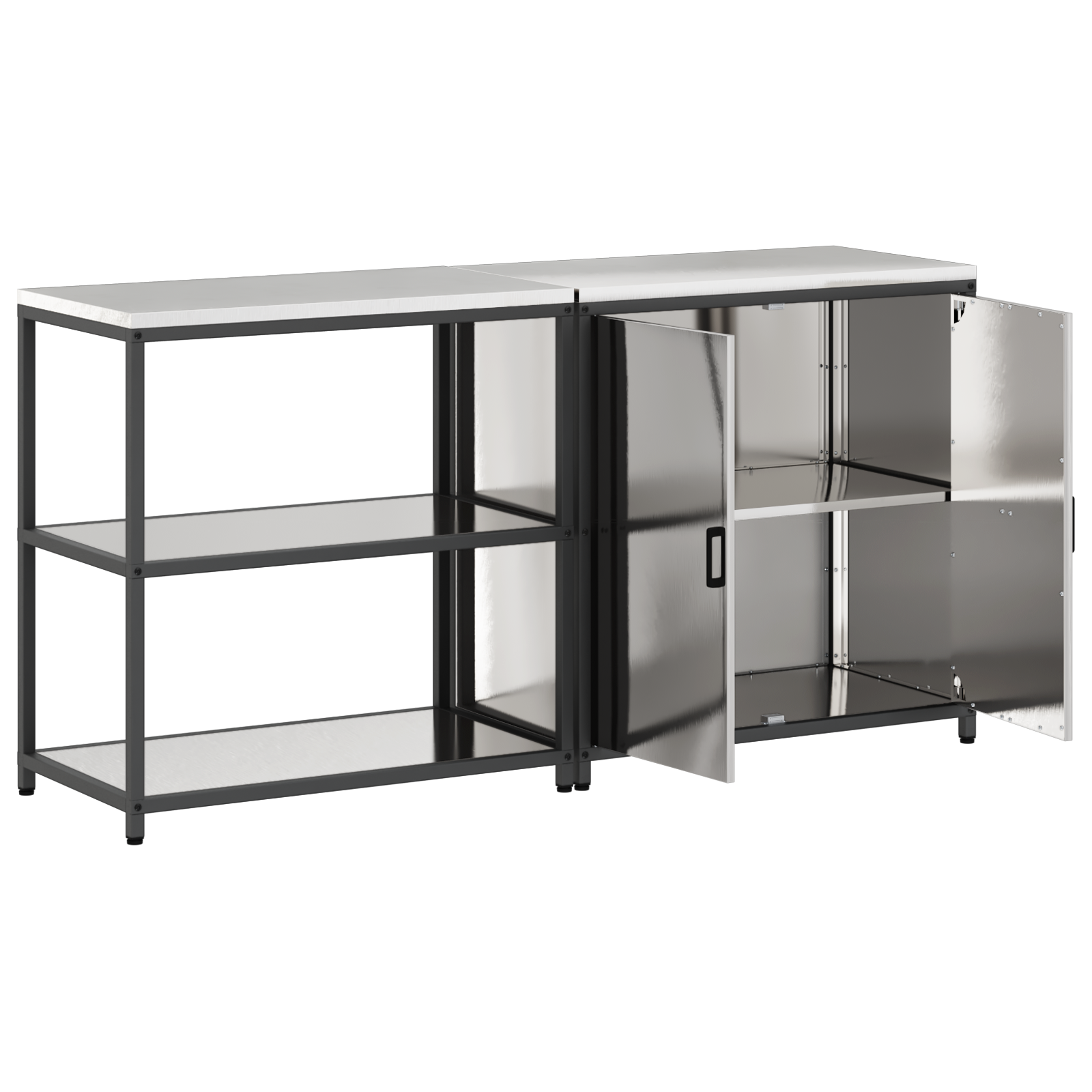 Set de depozitare pentru bucătărie cu raft cu depozitare cu ușă Ajustabil 2 pcs Argintiu GartenMobel Dekor