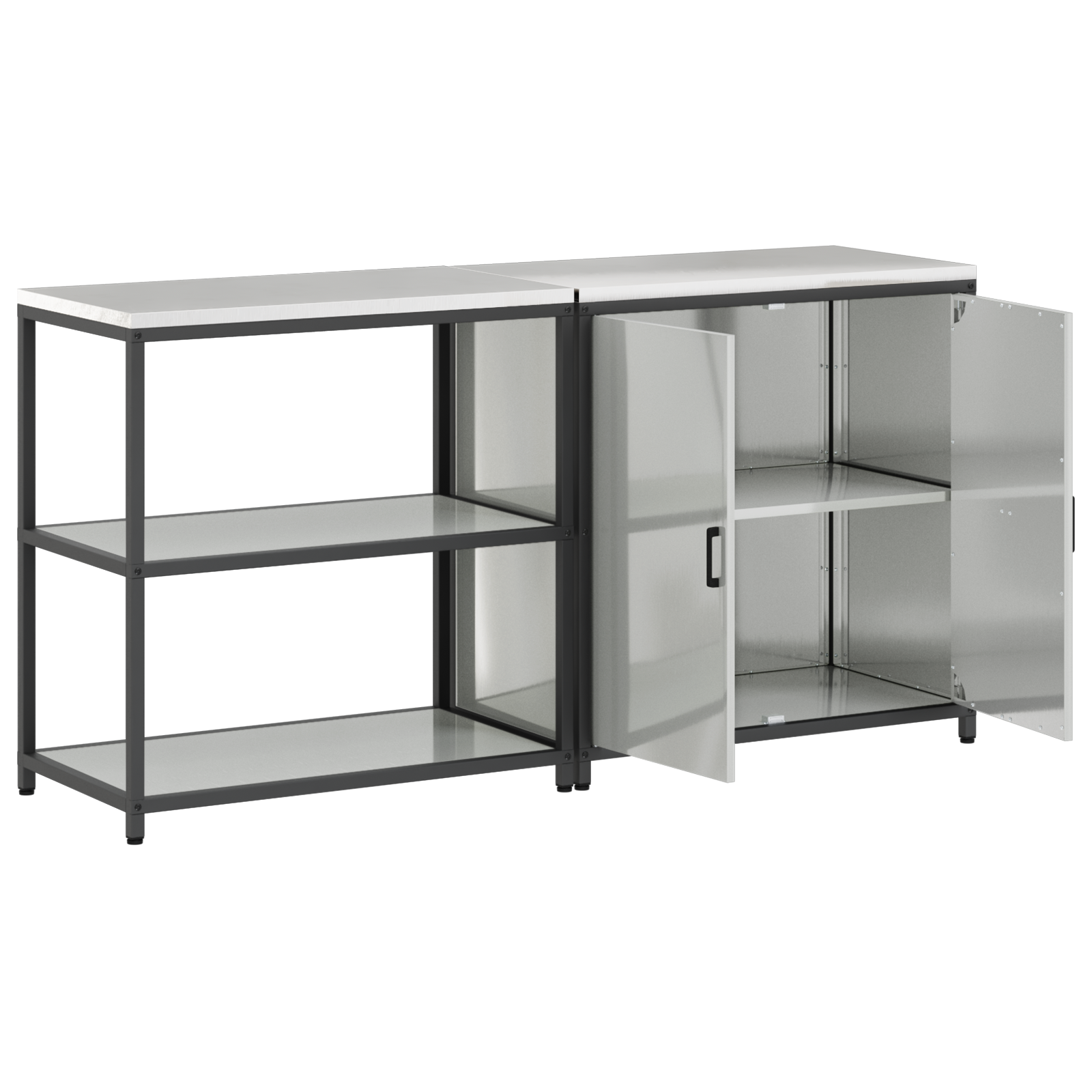 Set de depozitare pentru bucătărie cu raft cu depozitare cu ușă Ajustabil 2 pcs Argintiu GartenMobel Dekor