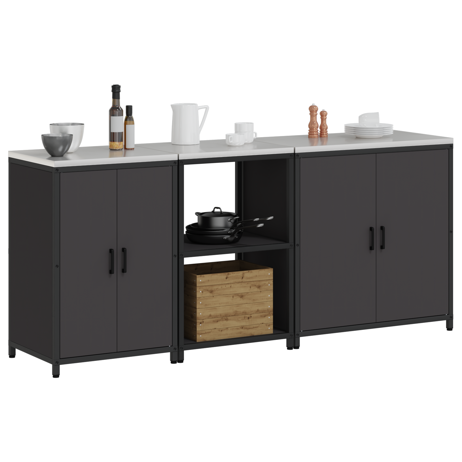 Set de Depozitare pentru Bucătărie 3 pcs Negru 210 x 50 x 92 cm GartenMobel Dekor