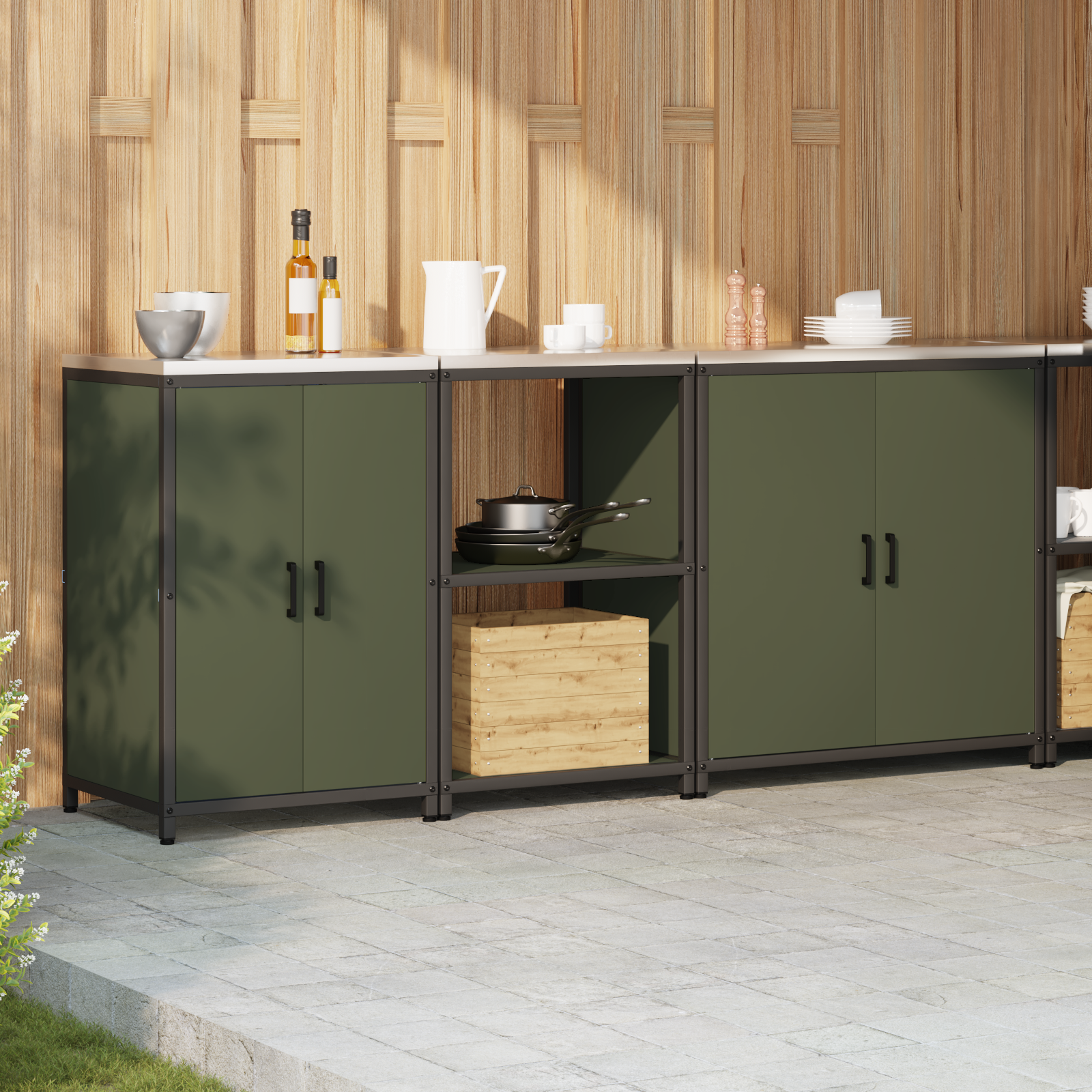 Set de Depozitare pentru Bucătărie cu raft Altele 3 pcs Verde măsliniu GartenMobel Dekor