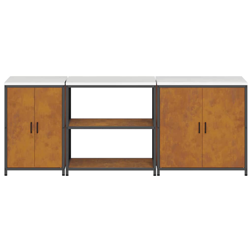 Set de Depozitare pentru Bucătărie cu raft Altele cu depozitare cu ușă 3 pcs Ruginit GartenMobel Dekor