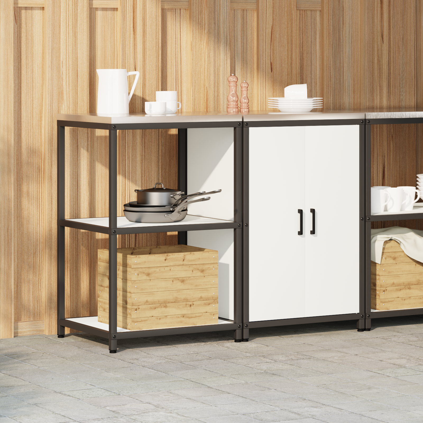 Set de depozitare pentru bucătărie 2 pcs Alb 120 x 50 x 92 cm GartenMobel Dekor