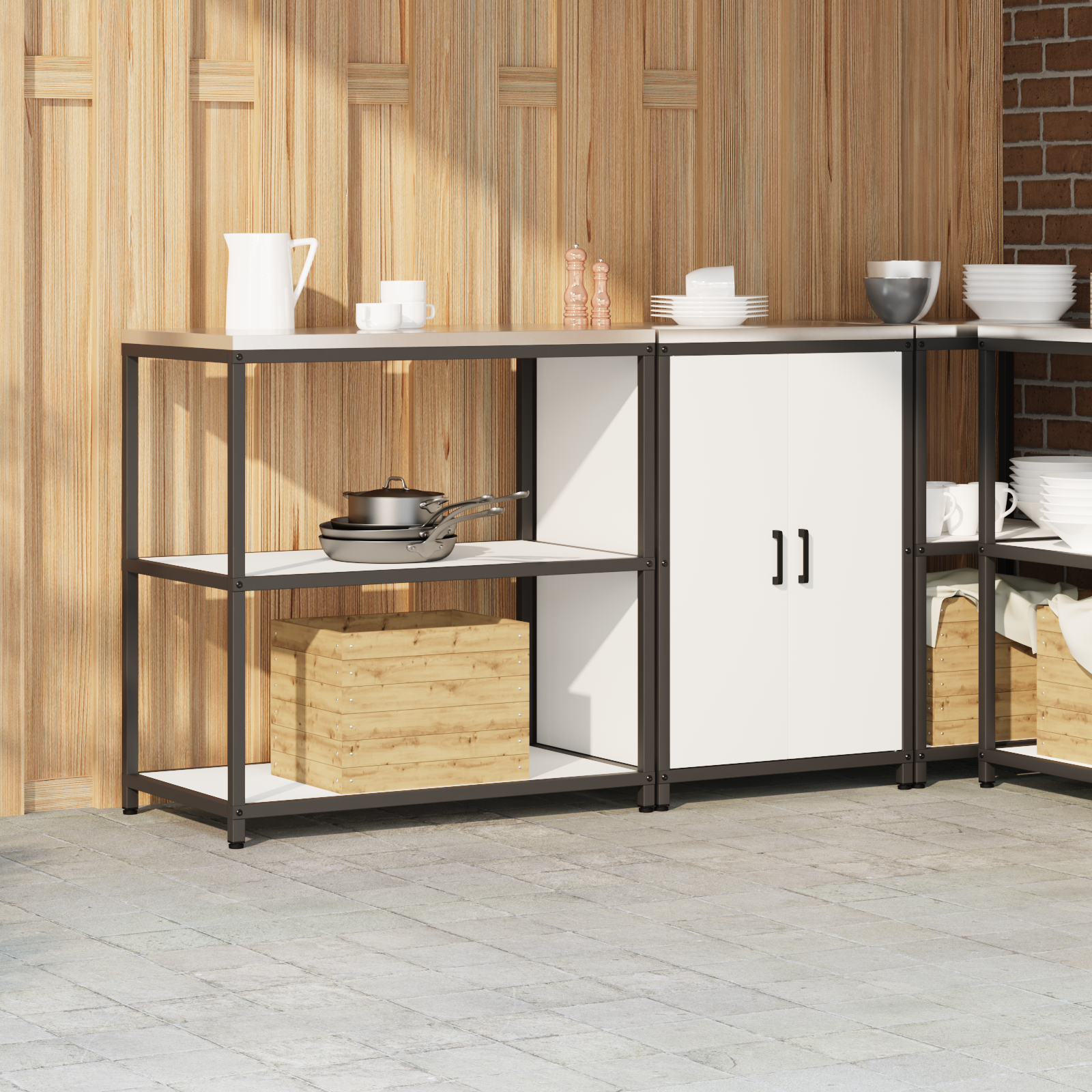 Set de depozitare pentru bucătărie 2 pcs Alb 150 x 50 x 92 cm GartenMobel Dekor