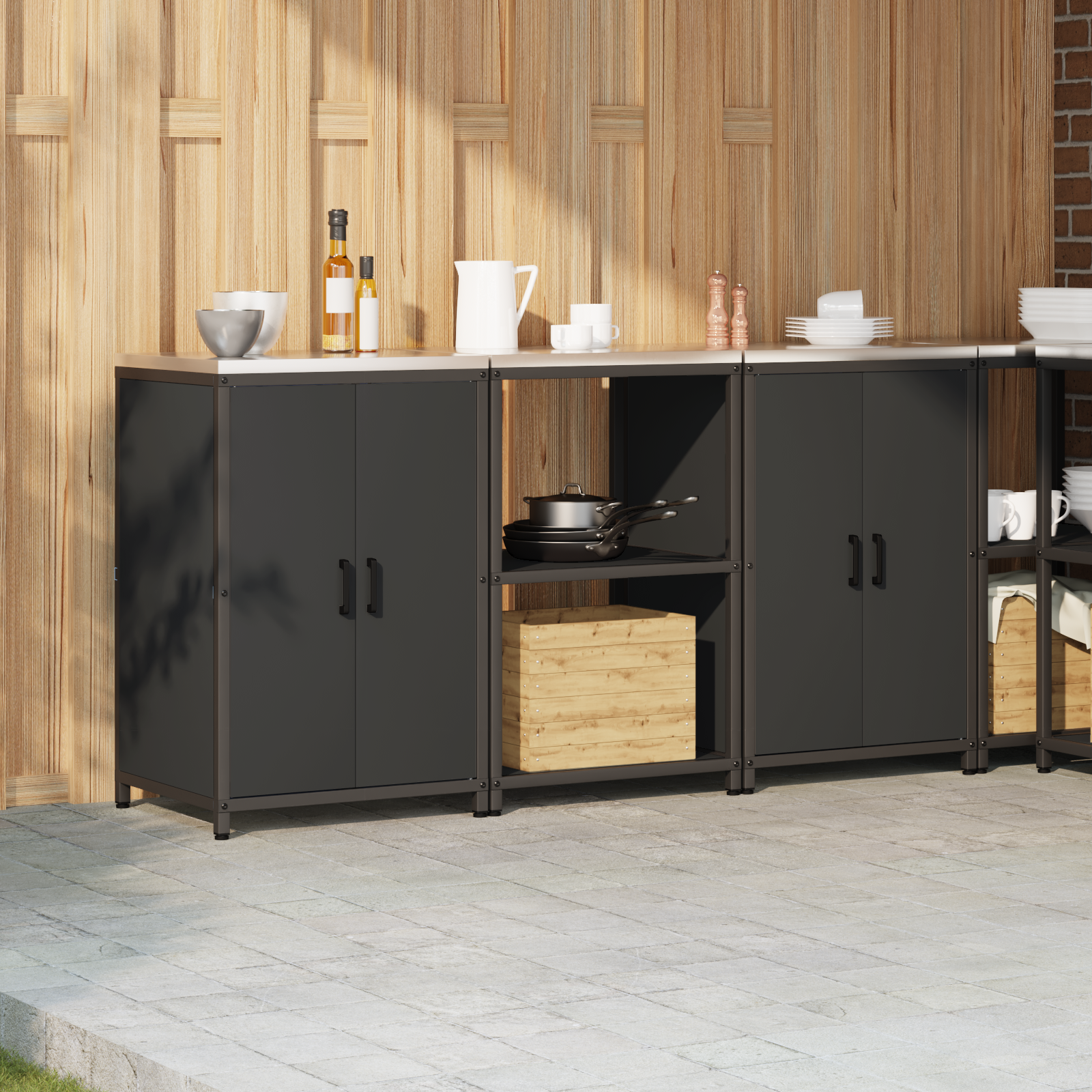 Set de depozitare pentru bucătărie 3 pcs Negru 180 x 50 x 92 cm GartenMobel Dekor