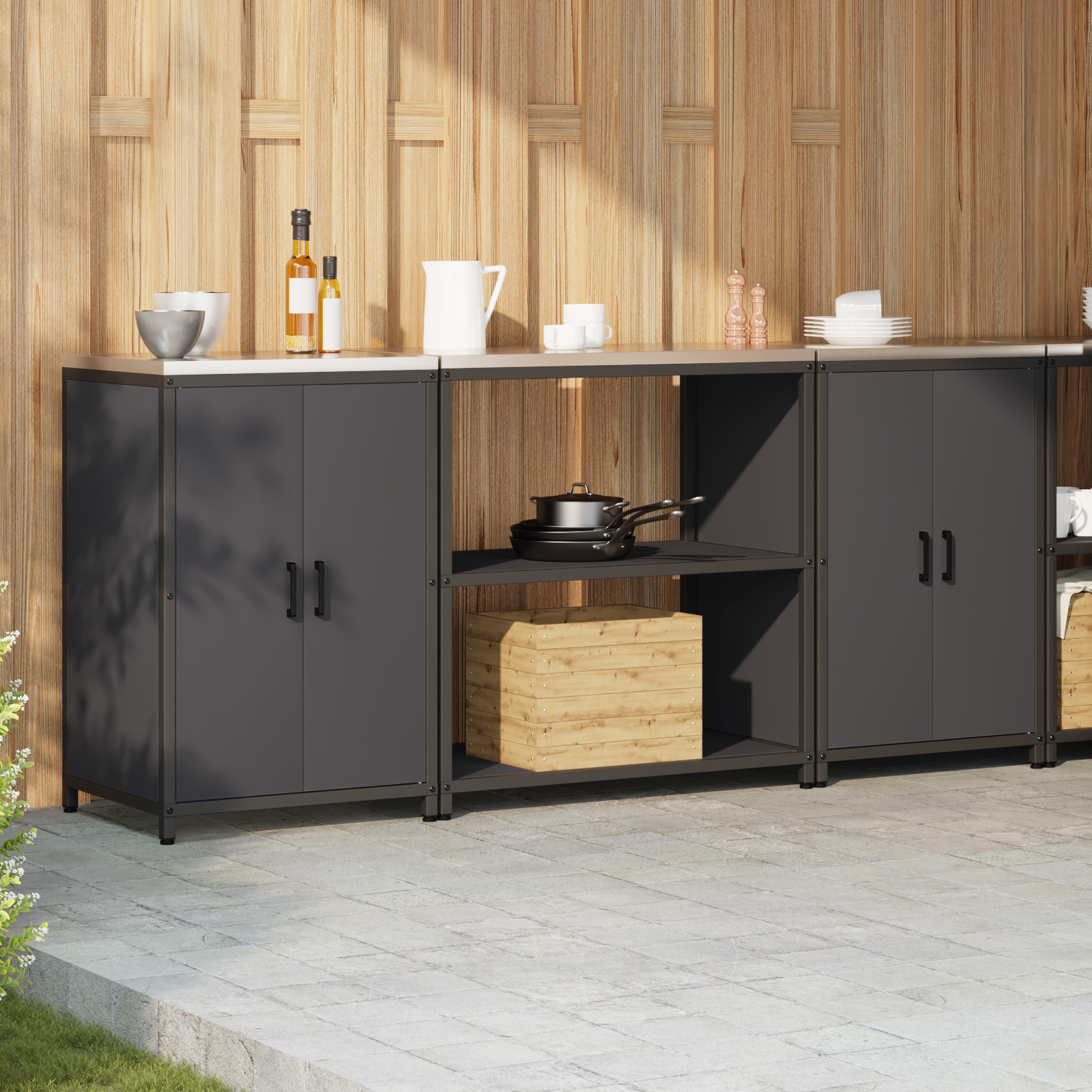 Set de depozitare pentru bucătărie 3 pcs Negru 210 x 50 x 92 cm GartenMobel Dekor