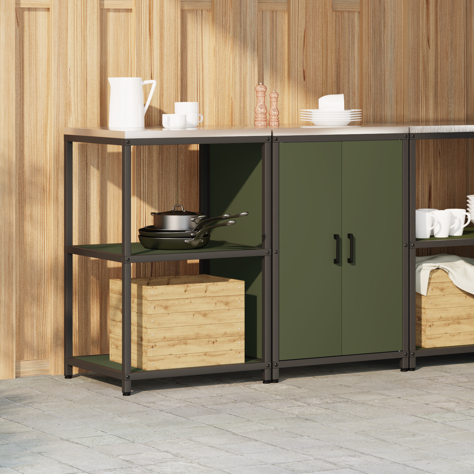 Set de depozitare pentru bucătărie cu raft 2 pcs Verde măsliniu GartenMobel Dekor