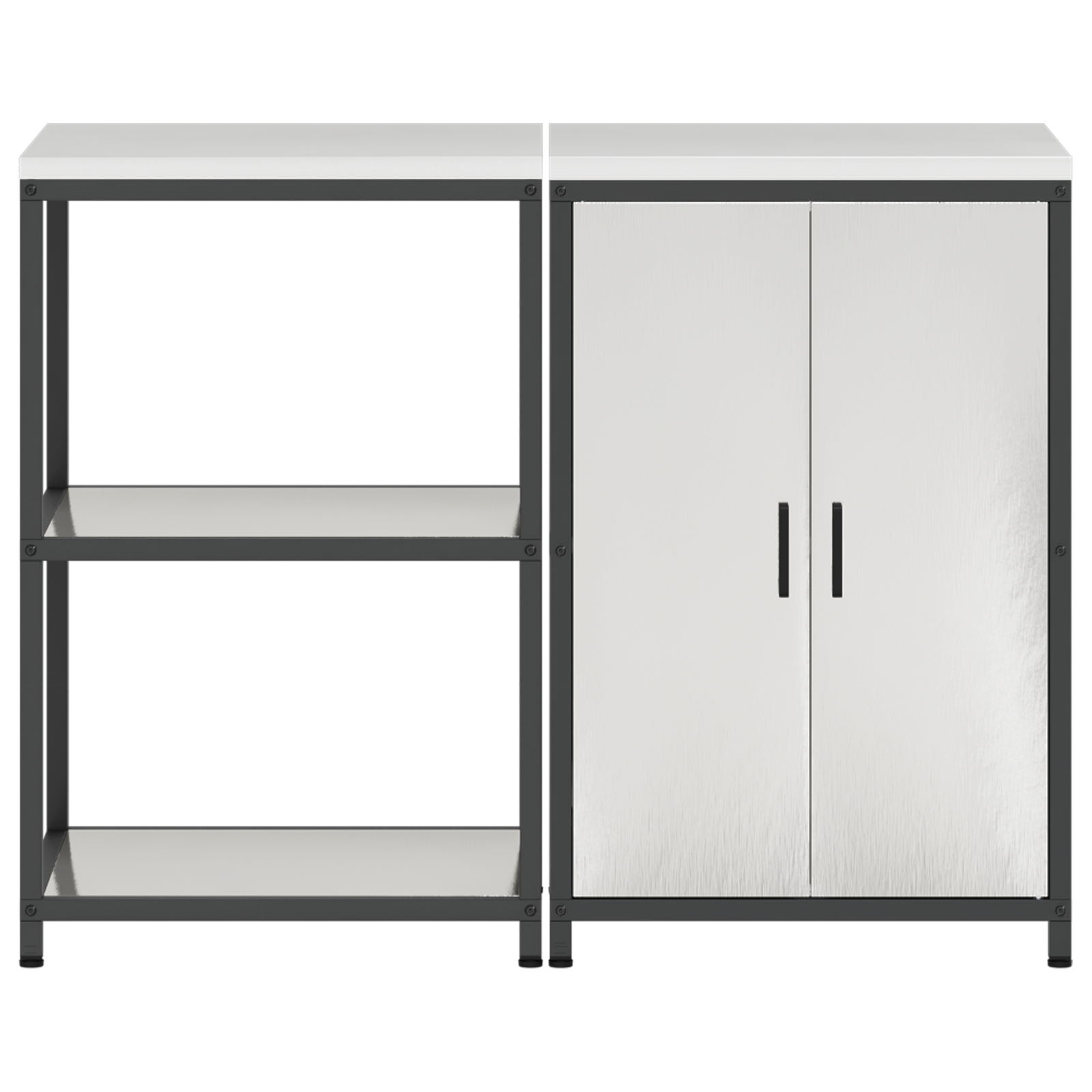 Set de depozitare pentru bucătărie cu raft cu depozitare cu ușă Ajustabil 2 pcs Argintiu GartenMobel Dekor