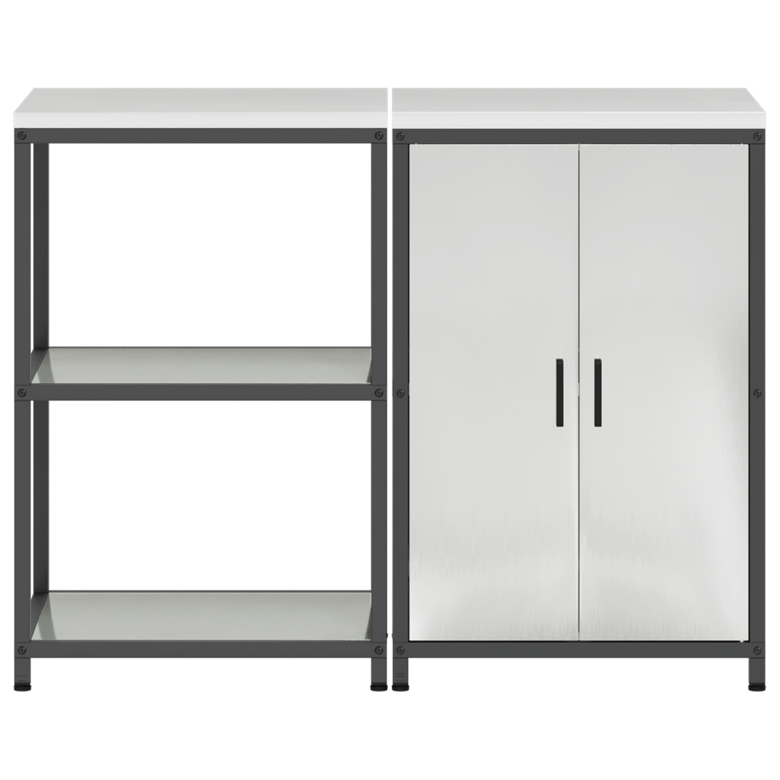 Set de depozitare pentru bucătărie cu raft cu depozitare cu ușă Ajustabil 2 pcs Argintiu GartenMobel Dekor
