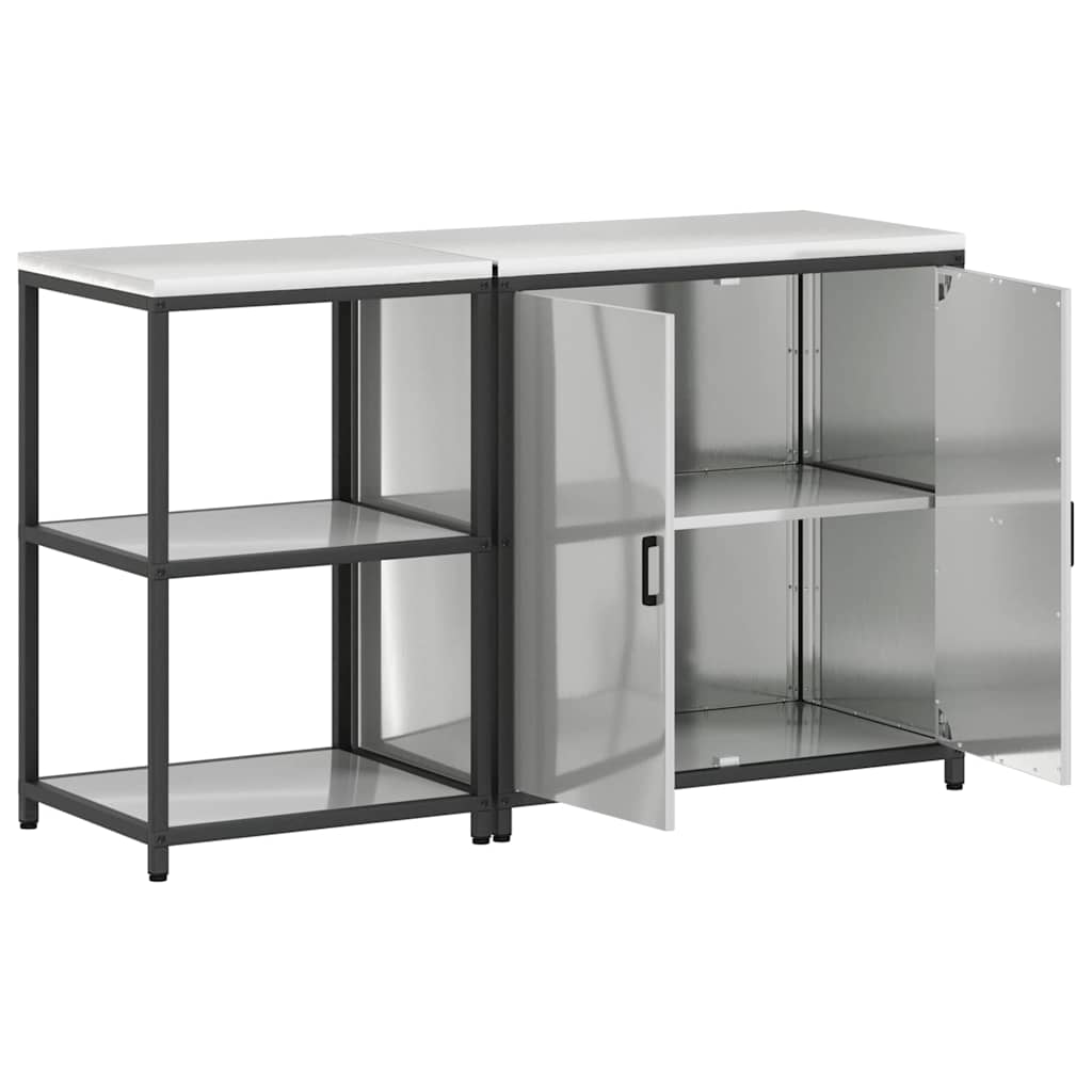 Set de depozitare pentru bucătărie cu raft cu depozitare cu ușă Ajustabil 2 pcs Argintiu GartenMobel Dekor