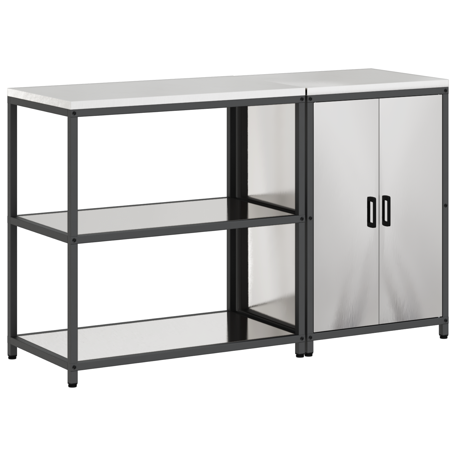 Set de depozitare pentru bucătărie cu raft cu depozitare cu ușă Ajustabil 2 pcs Argintiu GartenMobel Dekor