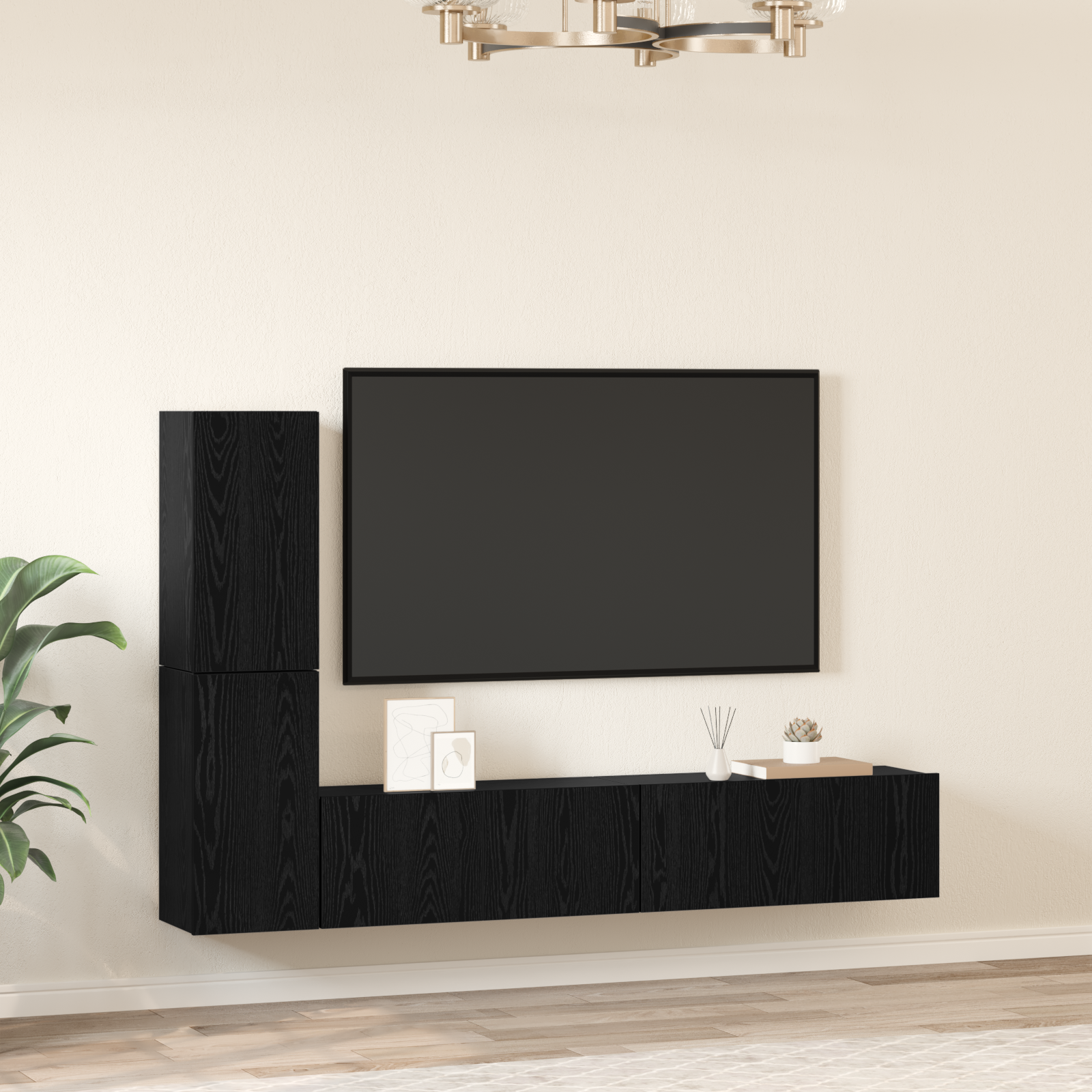 Dulap pentru TV pe Perete 4 pcs Stejar negru Lemn compozit GartenMobel Dekor