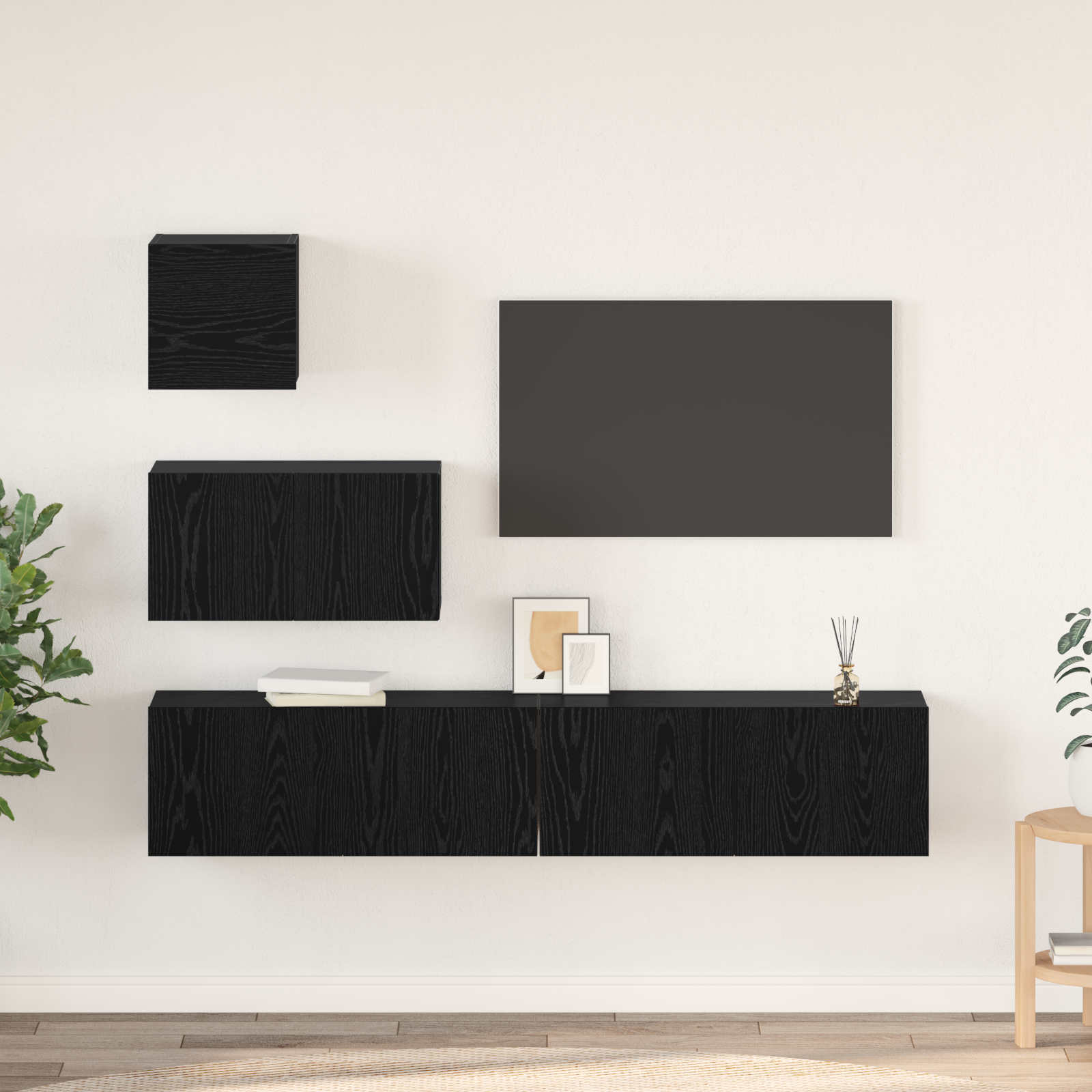 Dulap pentru TV pe Perete cu raft cu depozitare cu ușă 4 pcs Stejar negru GartenMobel Dekor