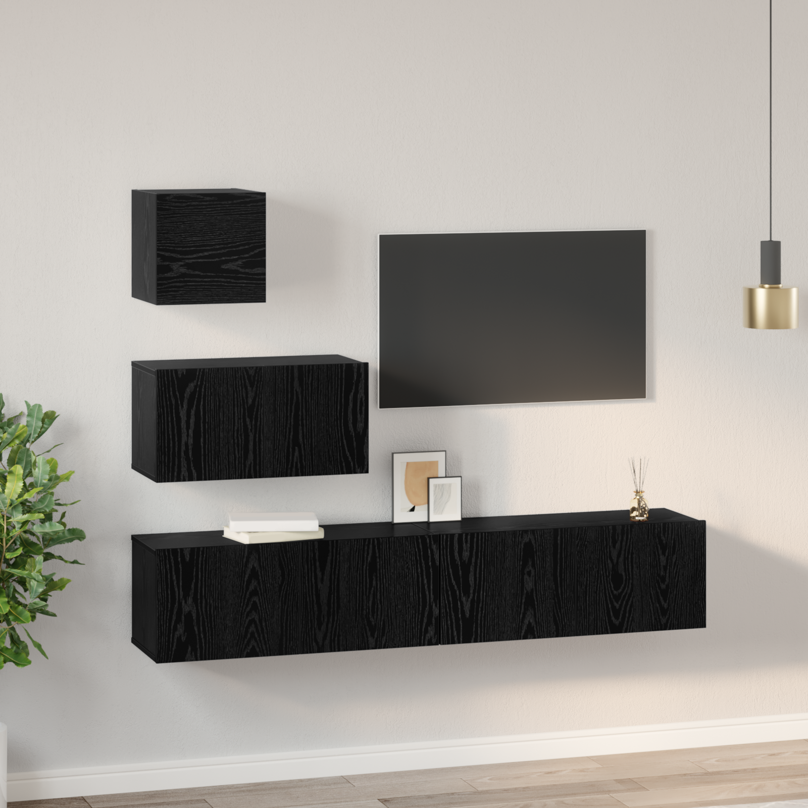 Dulap pentru TV pe Perete cu raft cu depozitare cu ușă 4 pcs Stejar negru GartenMobel Dekor