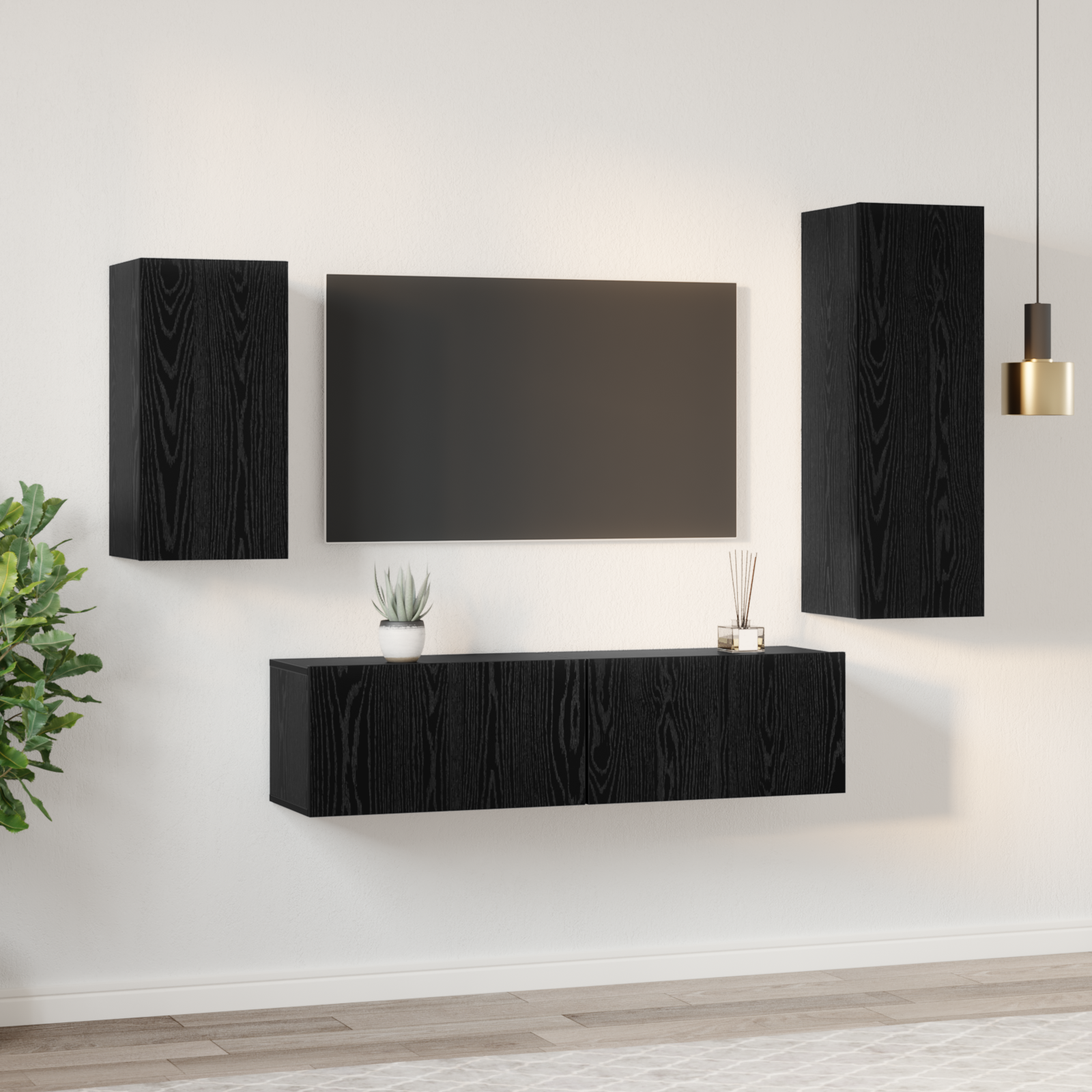 Set cabinet TV cu raft 4 pcs Stejar negru 30.5 x 30 x 90 cm GartenMobel Dekor