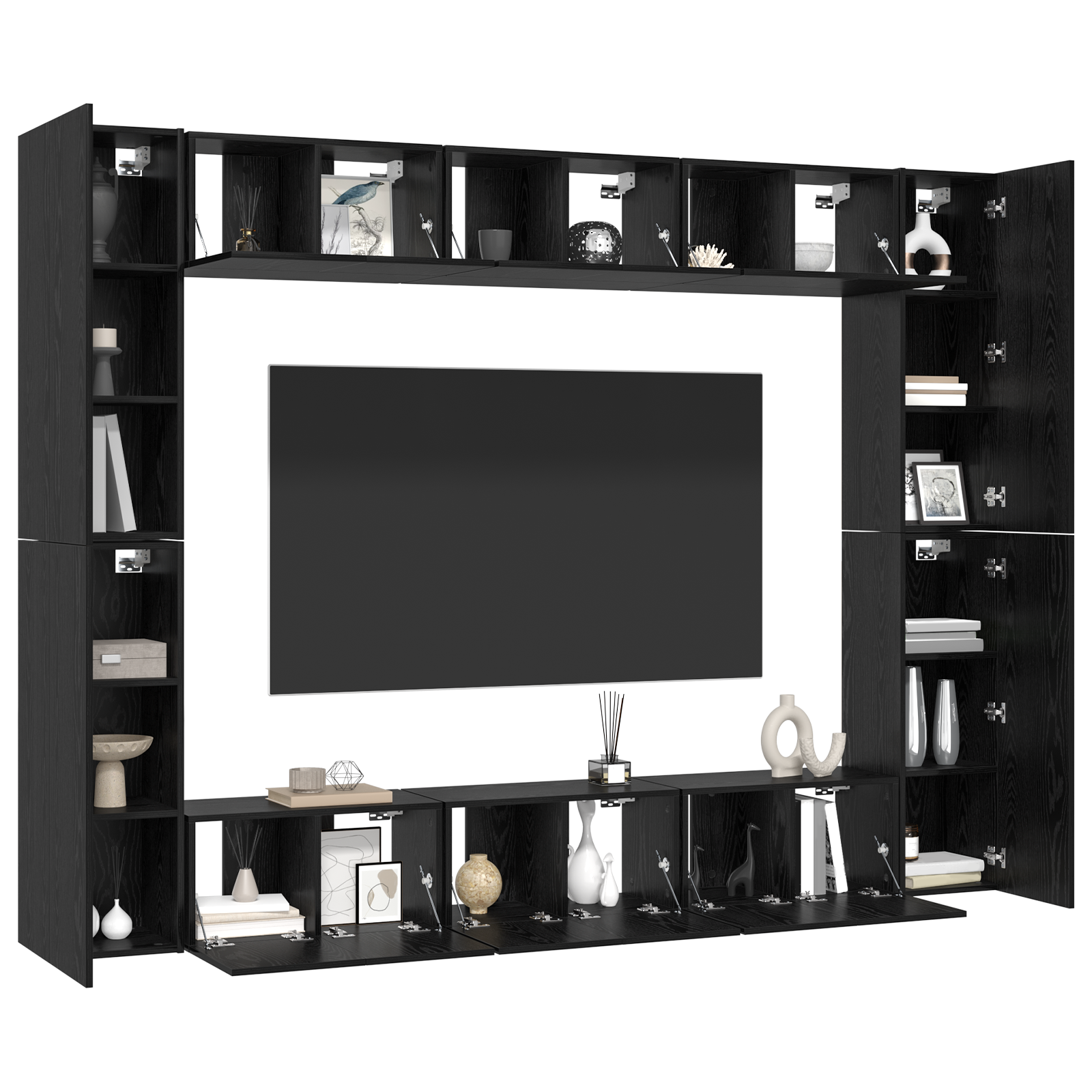 Set comodă TV 10 pcs Stejar negru Mediu 30.5 x 30 x 90 cm GartenMobel Dekor