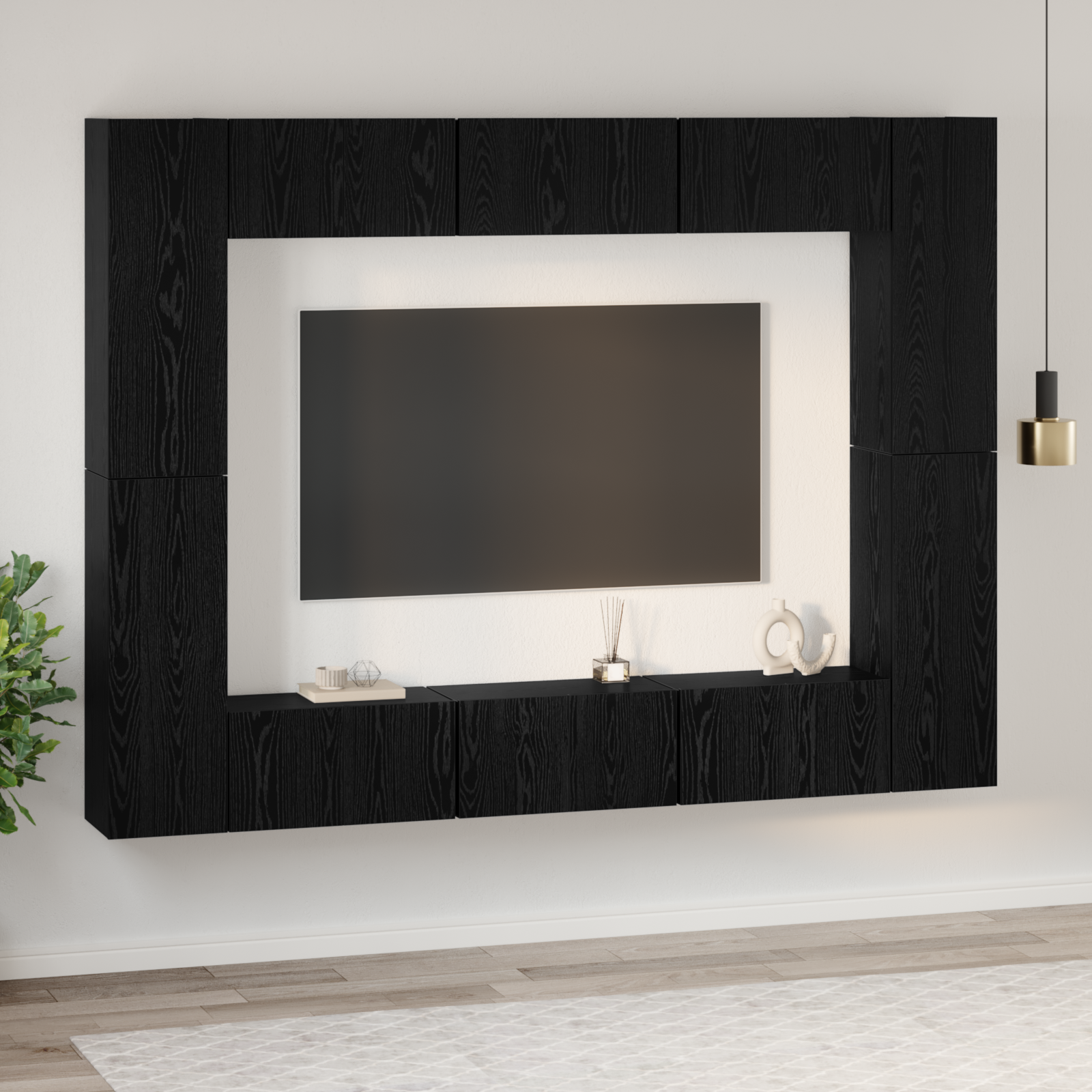 Set comodă TV 10 pcs Stejar negru Mediu 30.5 x 30 x 90 cm GartenMobel Dekor