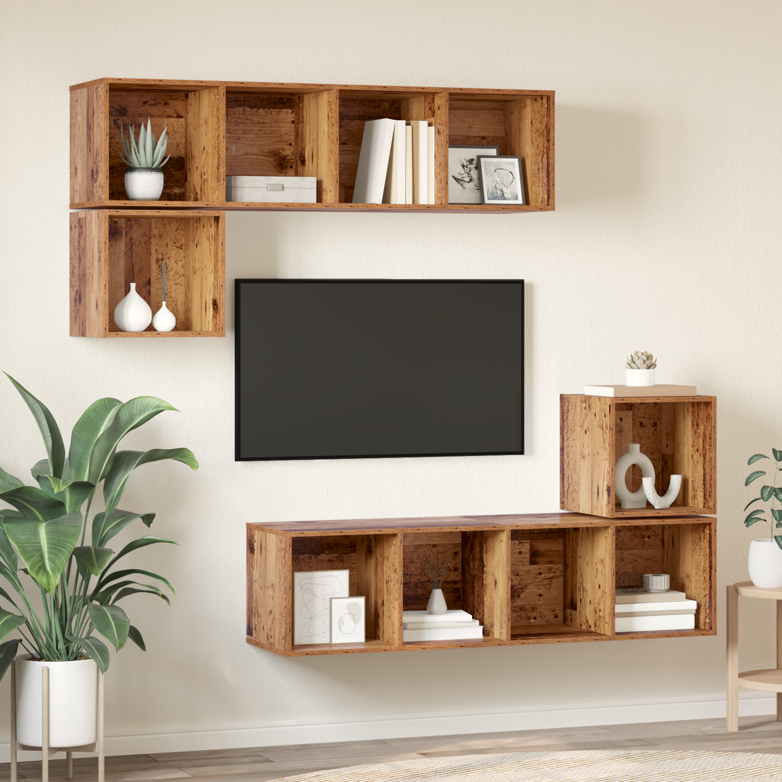 Set comodă TV 4 pcs Lemn vechi 37 x 37 x 142.5 cm Lemn compozit GartenMobel Dekor