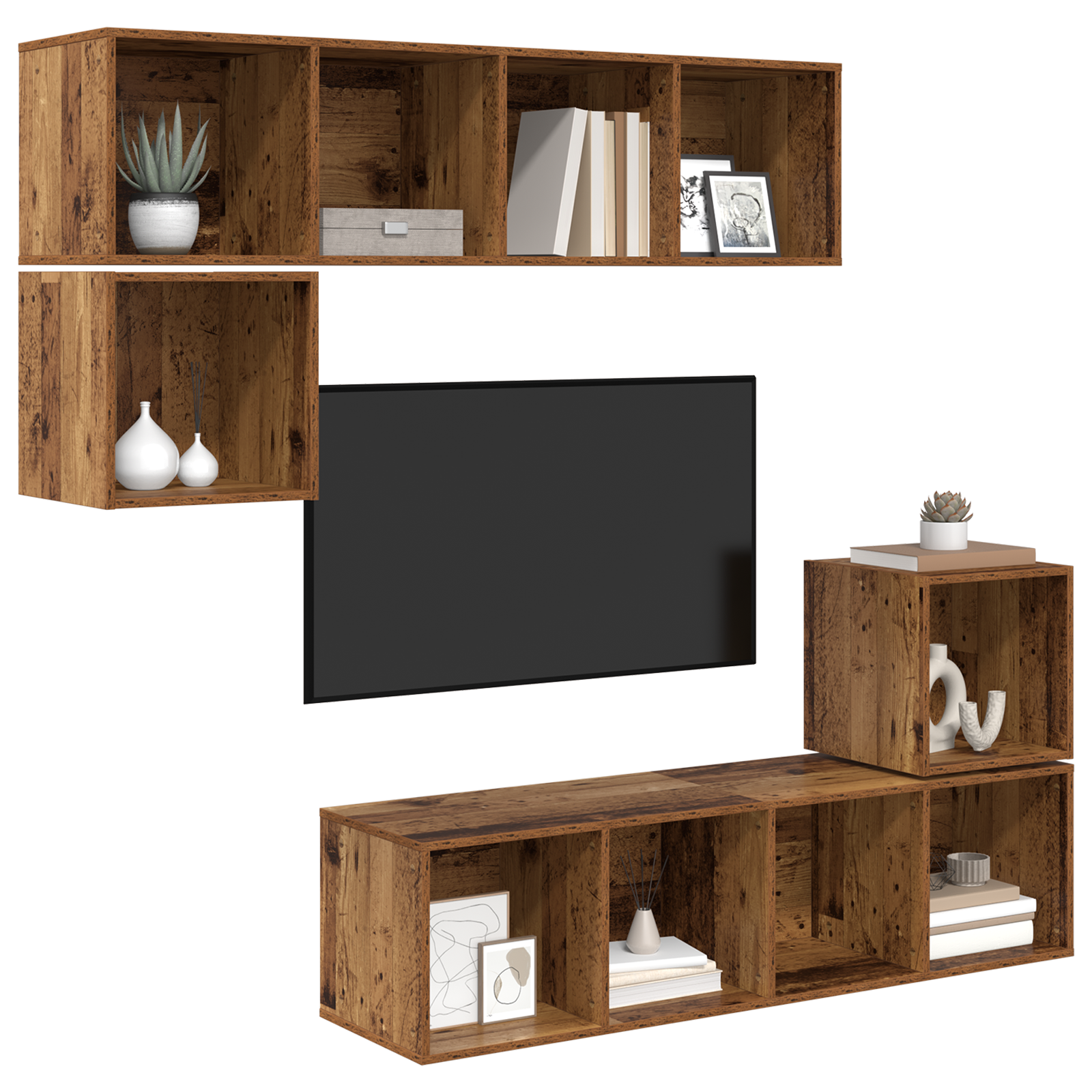 Set comodă TV 4 pcs Lemn vechi 37 x 37 x 142.5 cm Lemn compozit GartenMobel Dekor