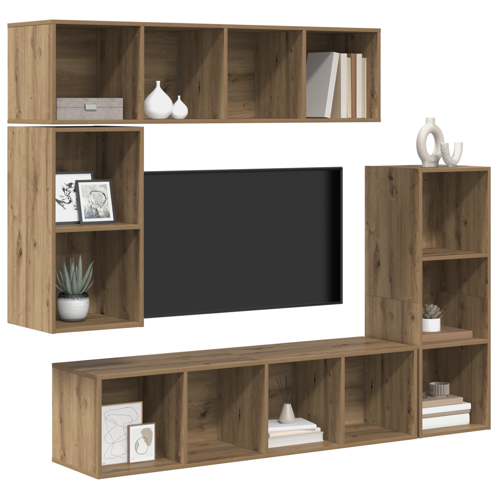 Set comodă TV 4 pcs stejar artizanal Lemn compozit GartenMobel Dekor