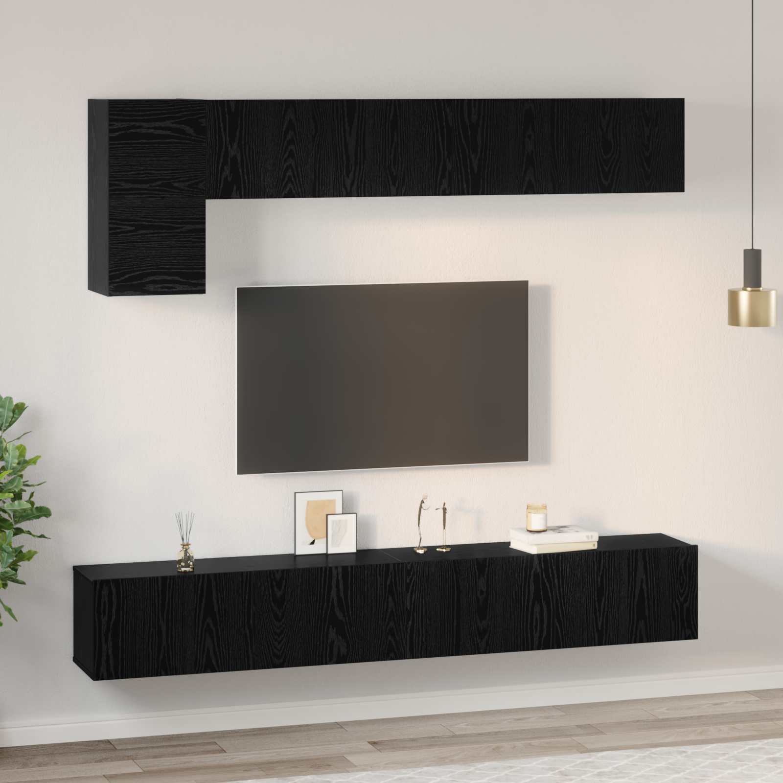 Set comodă TV 5 pcs Stejar negru 100 x 30 x 30 cm Lemn compozit GartenMobel Dekor