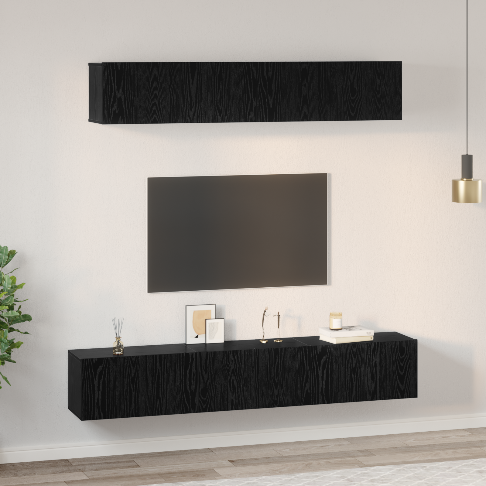 Set comodă TV 5 pcs Stejar negru 80 x 30 x 30 cm Lemn compozit GartenMobel Dekor