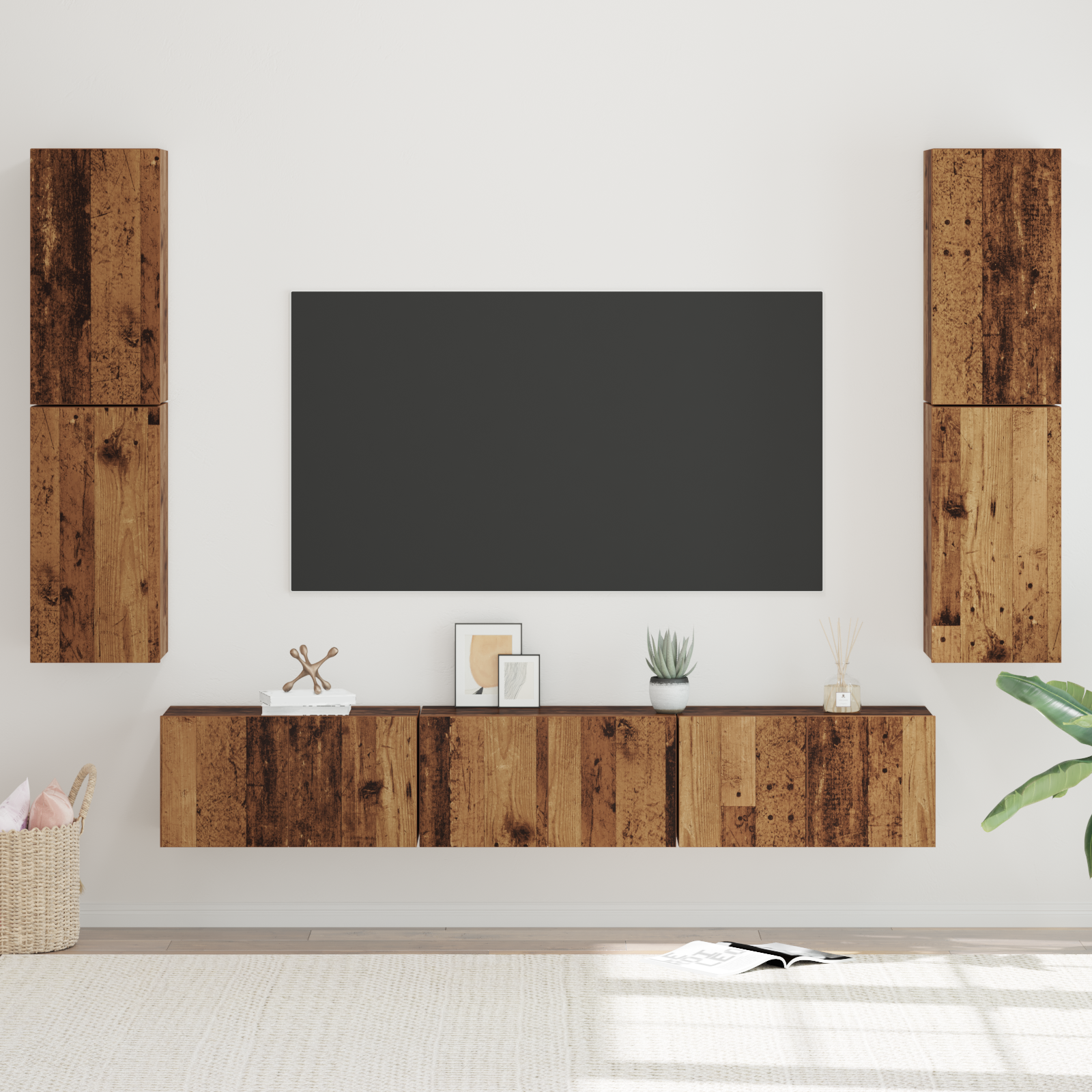 Set comodă TV 7 pcs Lemn vechi 80 x 30 x 30.5 cm Lemn compozit GartenMobel Dekor