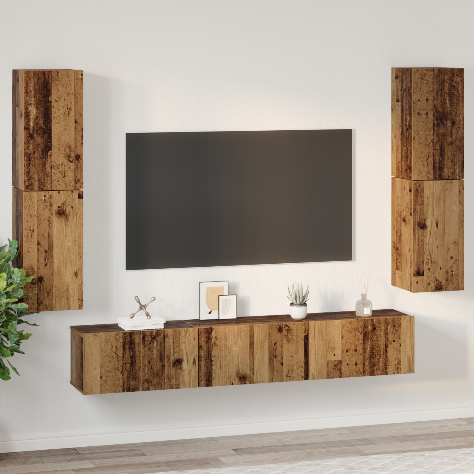 Set comodă TV 7 pcs Lemn vechi 80 x 30 x 30.5 cm Lemn compozit GartenMobel Dekor