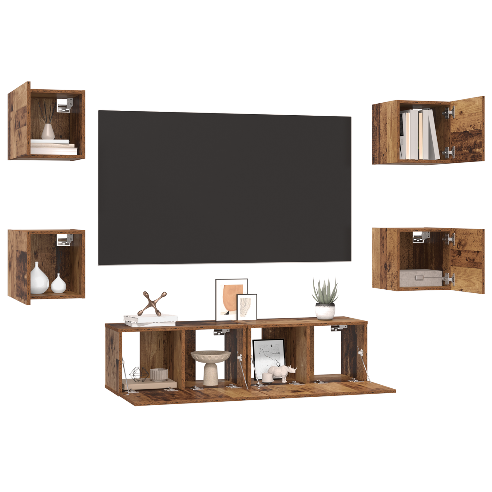 Set comodă TV Altele 6 pcs Lemn vechi Mediu 120 x 30 x 30 cm GartenMobel Dekor