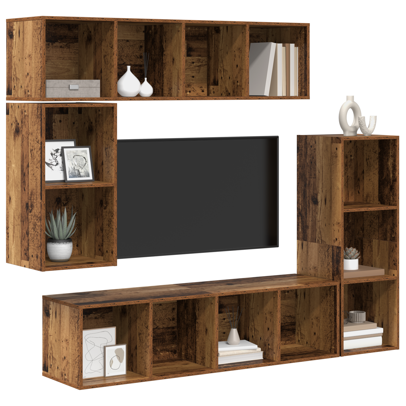 Set comodă TV cu depozitare 4 pcs Lemn vechi Lemn compozit GartenMobel Dekor