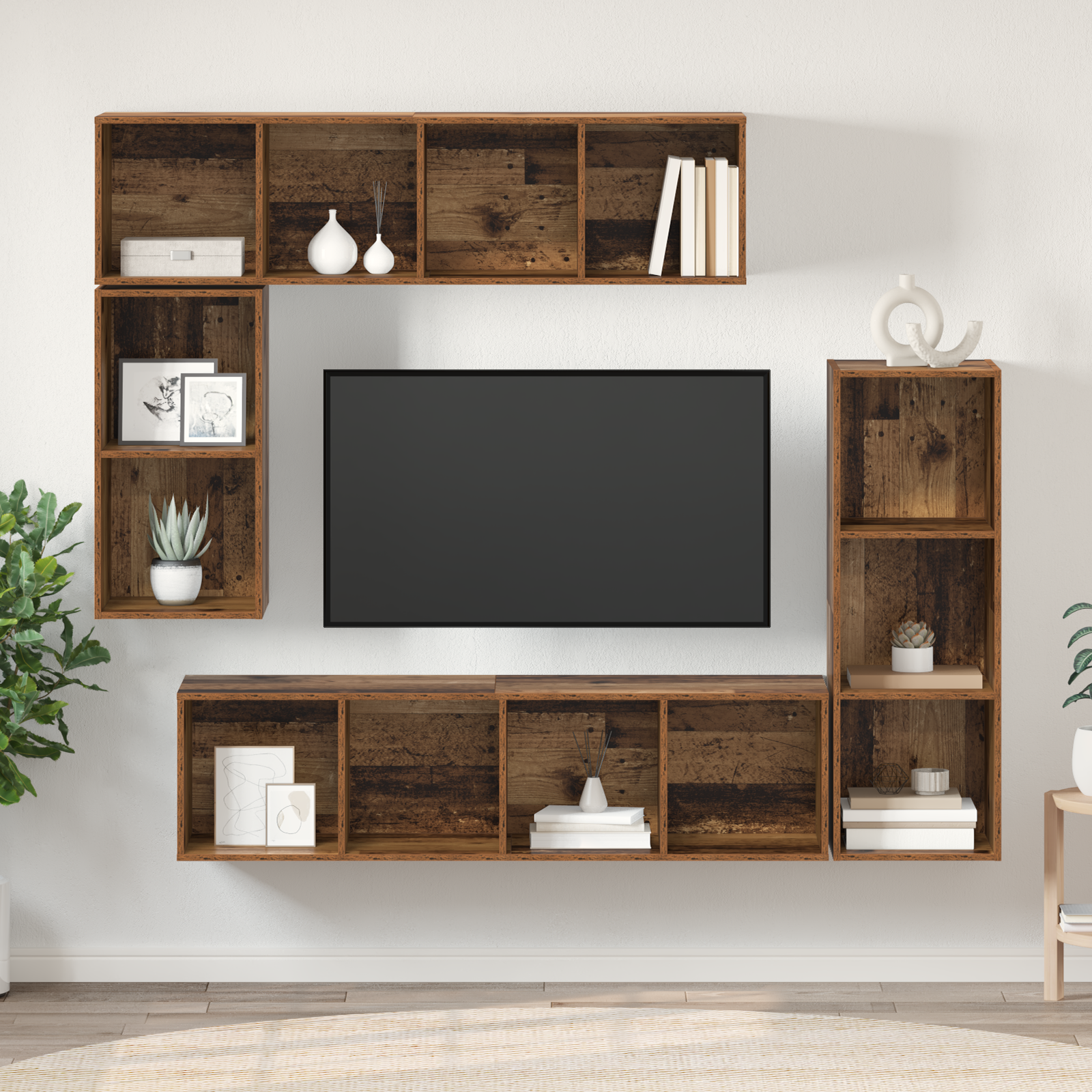 Set comodă TV cu depozitare 4 pcs Lemn vechi Lemn compozit GartenMobel Dekor