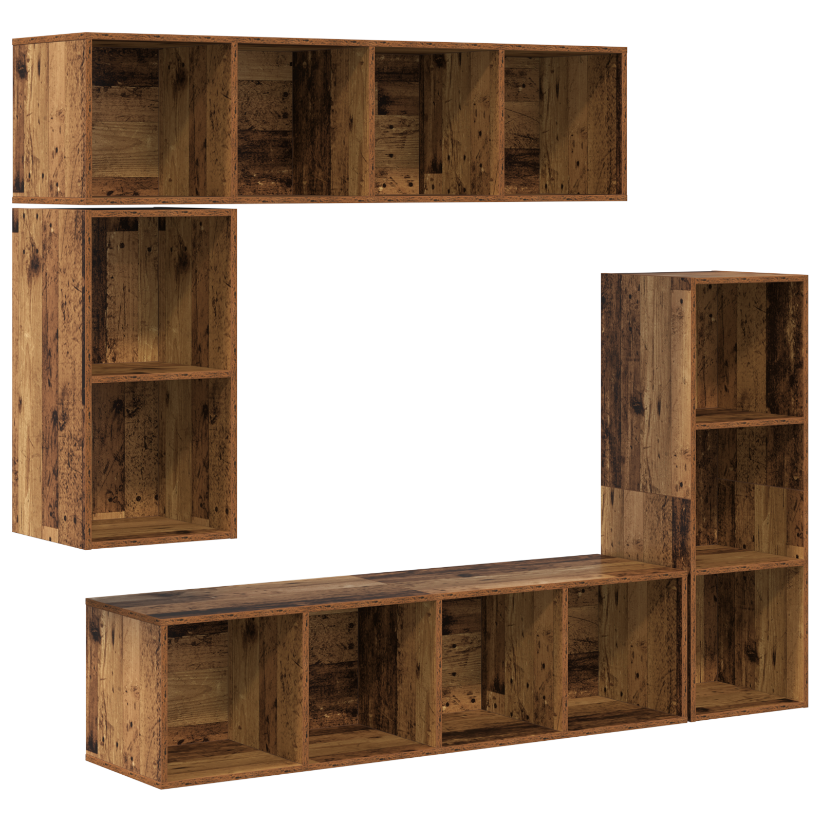 Set comodă TV cu depozitare 4 pcs Lemn vechi Lemn compozit GartenMobel Dekor
