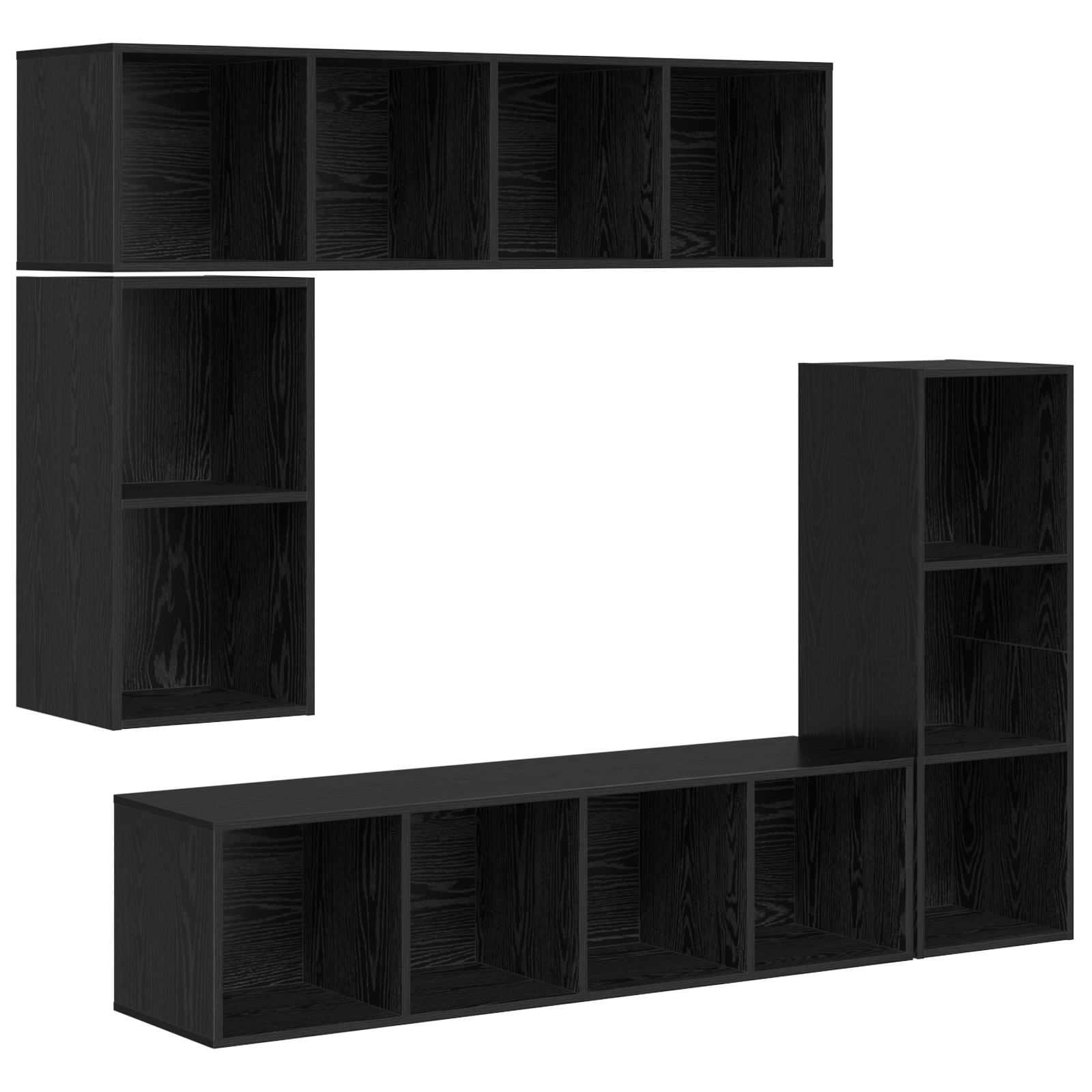 Set comodă TV cu depozitare 4 pcs Stejar negru Lemn compozit GartenMobel Dekor
