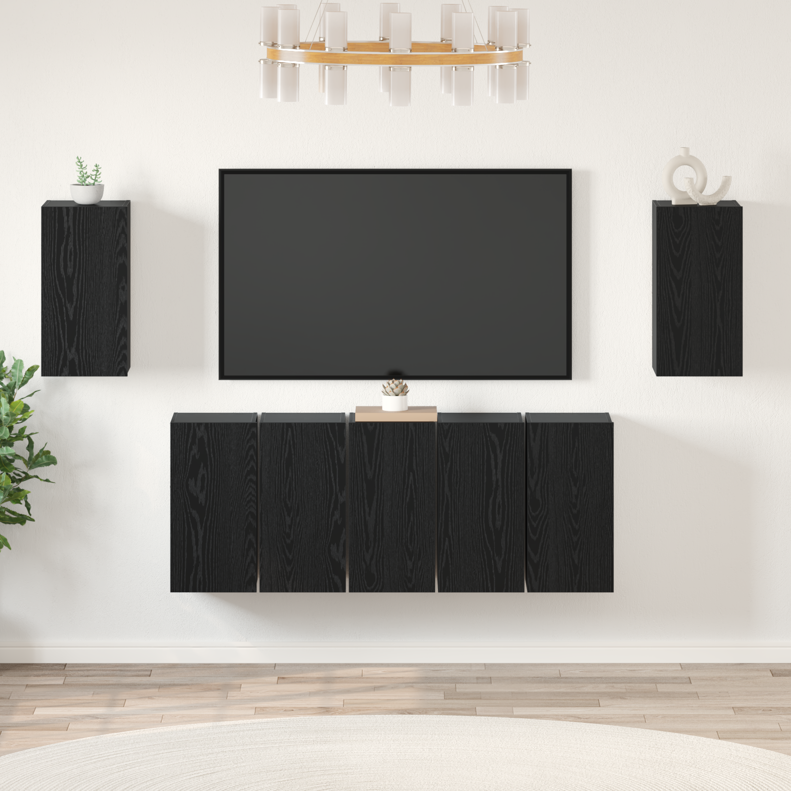 Set comodă TV cu raft 7 pcs Stejar negru 30.5 x 30 x 60 cm GartenMobel Dekor