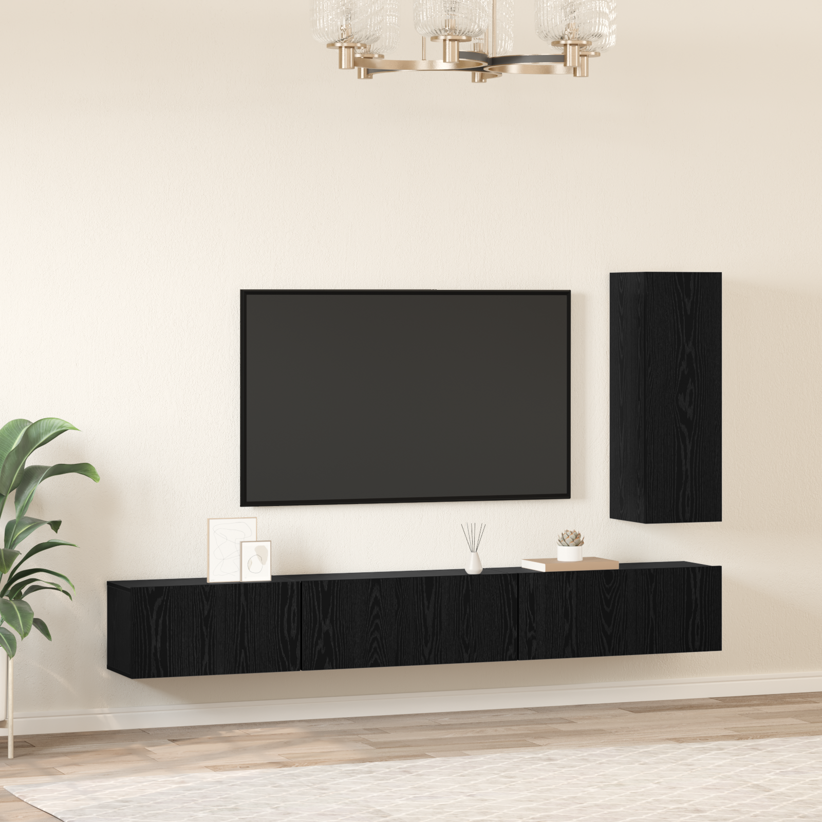 Set comodă TV cu raft Altele 4 pcs Stejar negru 30.5 x 30 x 90 cm GartenMobel Dekor