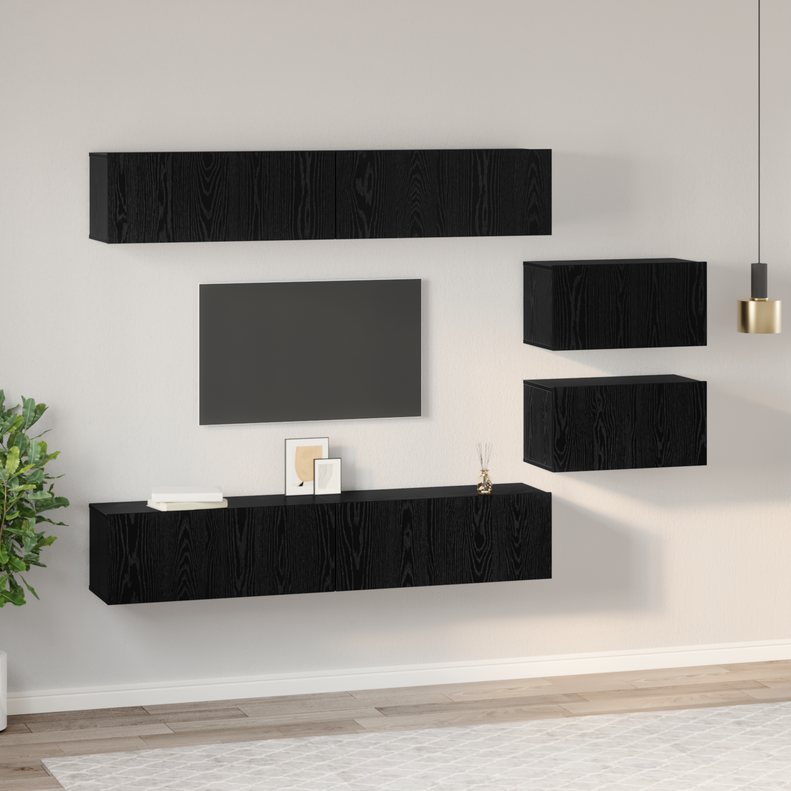 Set comodă TV cu raft Altele 6 pcs Stejar Negru 80 x 30 x 30.5 cm mic GartenMobel Dekor