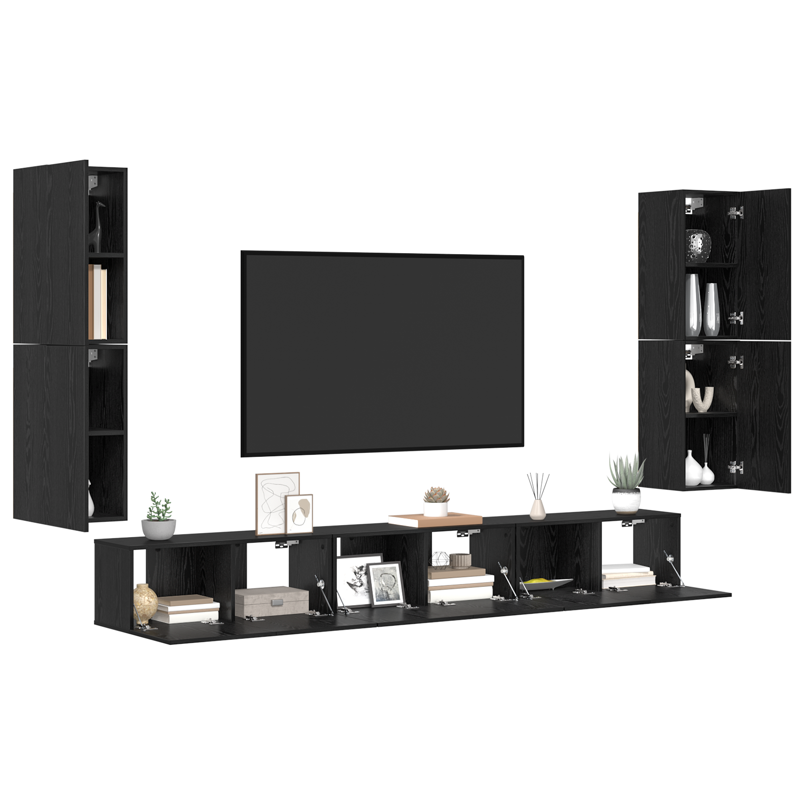 Set comodă TV cu ușă 5 pcs Stejar negru Lemn compozit GartenMobel Dekor