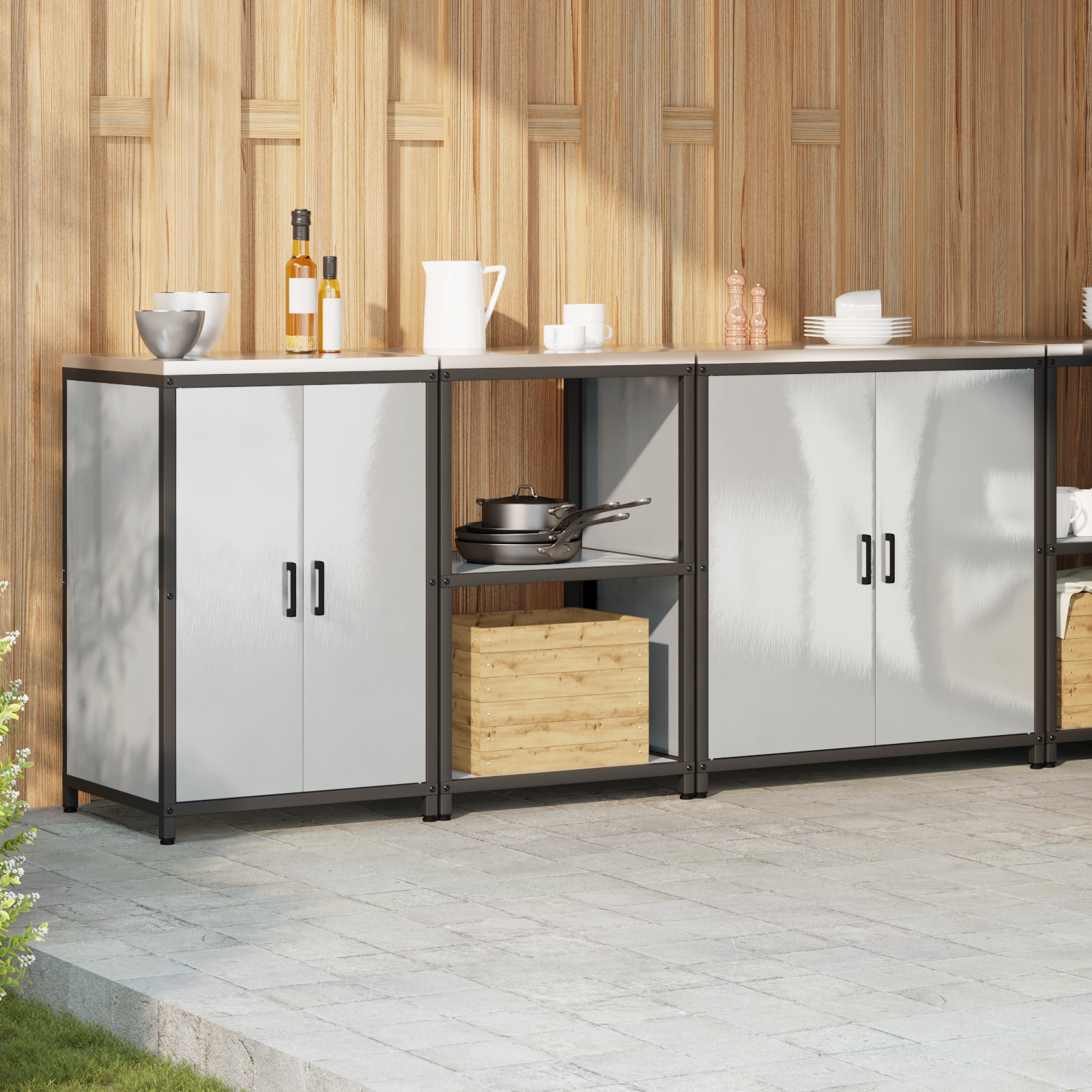 Set de Depozitare pentru Bucătărie cu raft Altele cu depozitare cu ușă 3 pcs Argintiu GartenMobel Dekor