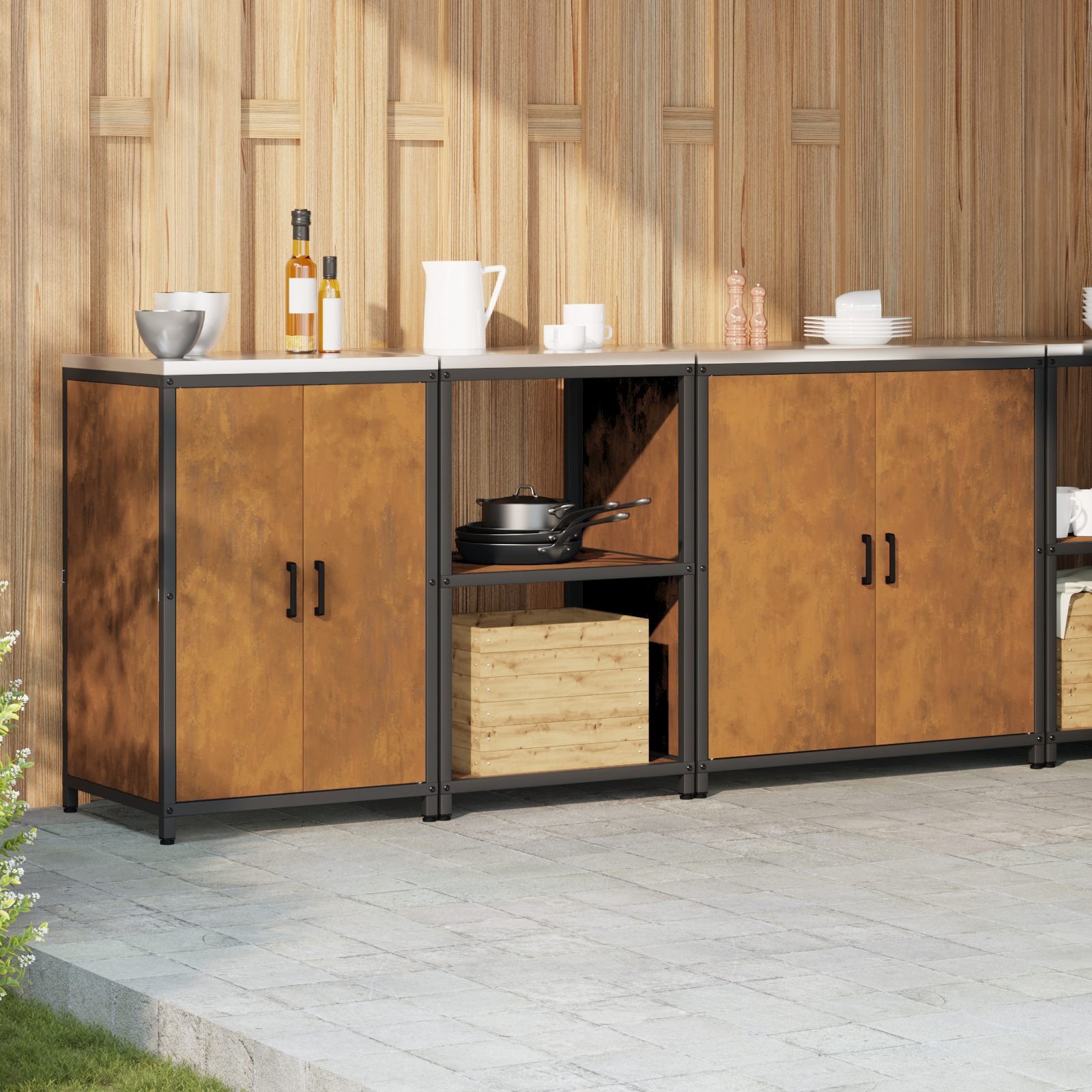 Set de Depozitare pentru Bucătărie cu raft Altele cu depozitare cu ușă 3 pcs Ruginit GartenMobel Dekor