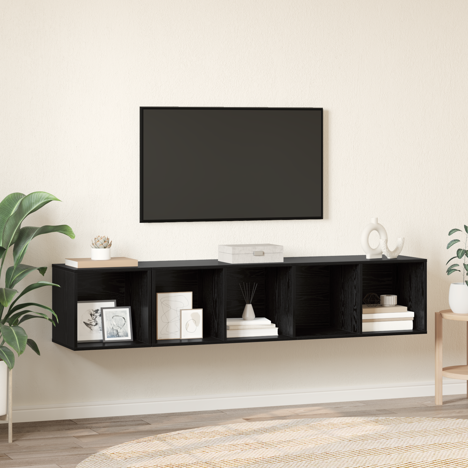 Set dulap TV 2 pcs Stejar negru 37 x 37 x 142.5 cm GartenMobel Dekor