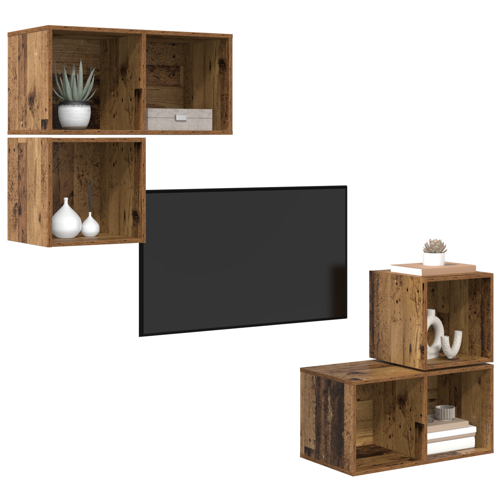 Set dulap TV 4 pcs Lemn vechi 37 x 37 x 72 cm Lemn compozit GartenMobel Dekor