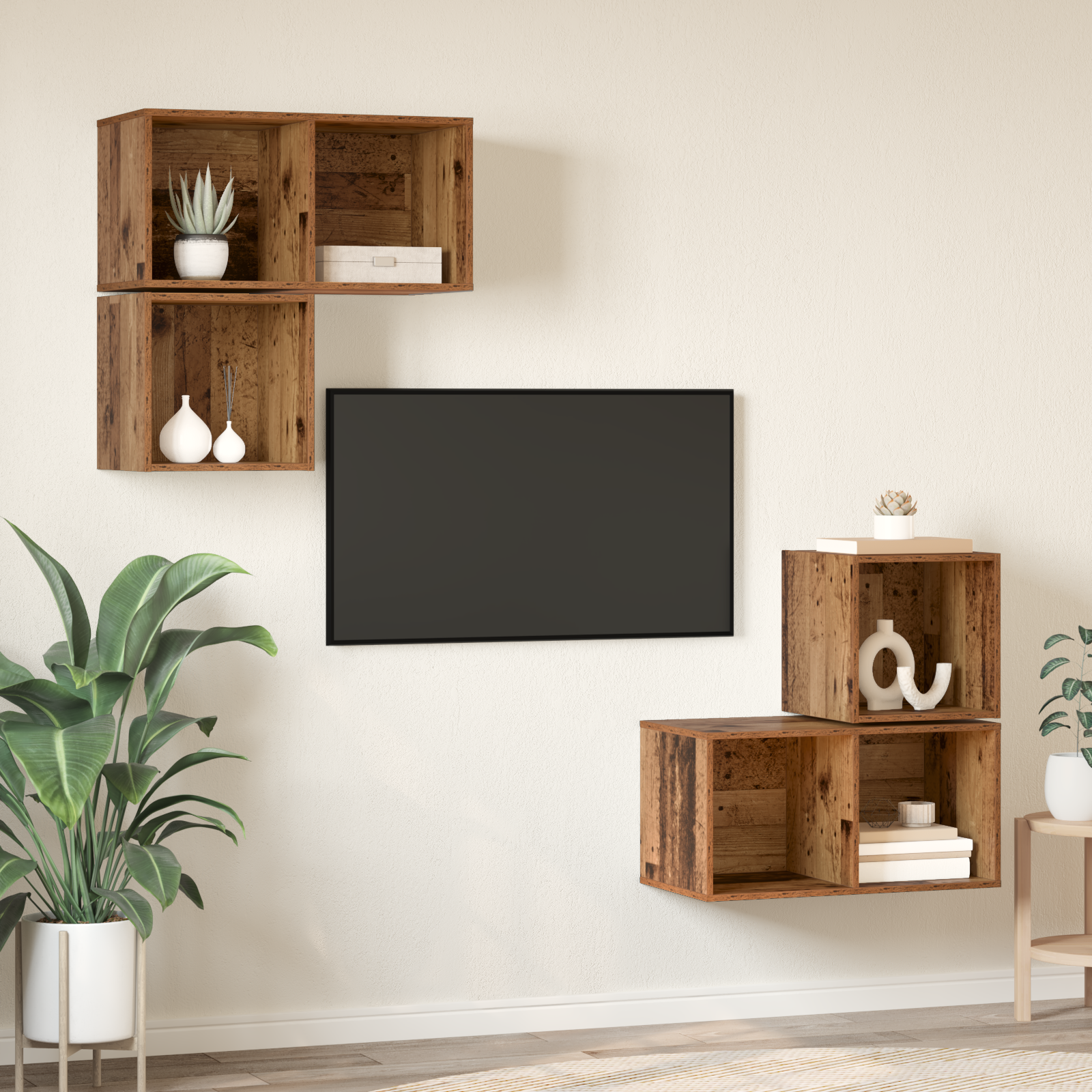 Set dulap TV 4 pcs Lemn vechi 37 x 37 x 72 cm Lemn compozit GartenMobel Dekor