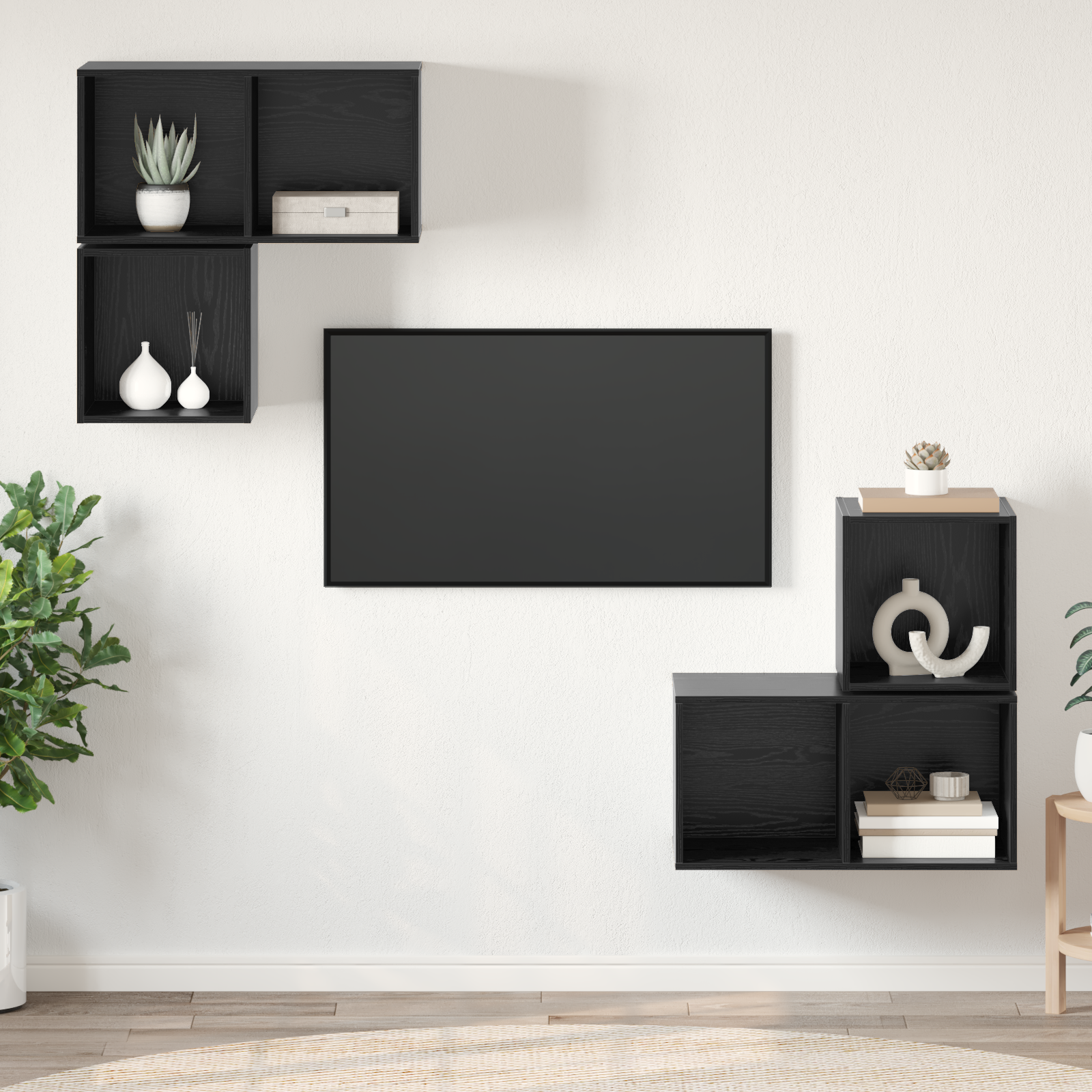 Set dulap TV 4 pcs Stejar negru 37 x 37 x 72 cm Lemn compozit GartenMobel Dekor