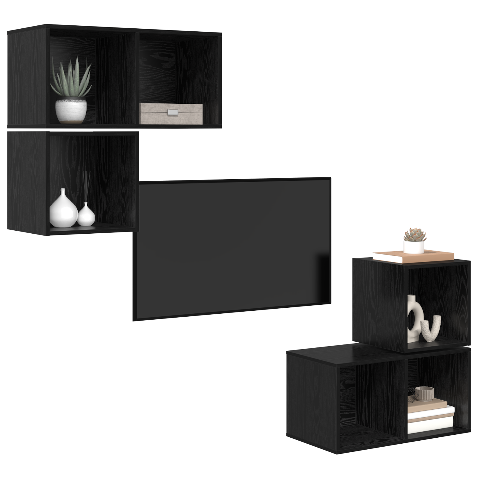 Set dulap TV 4 pcs Stejar negru 37 x 37 x 72 cm Lemn compozit GartenMobel Dekor