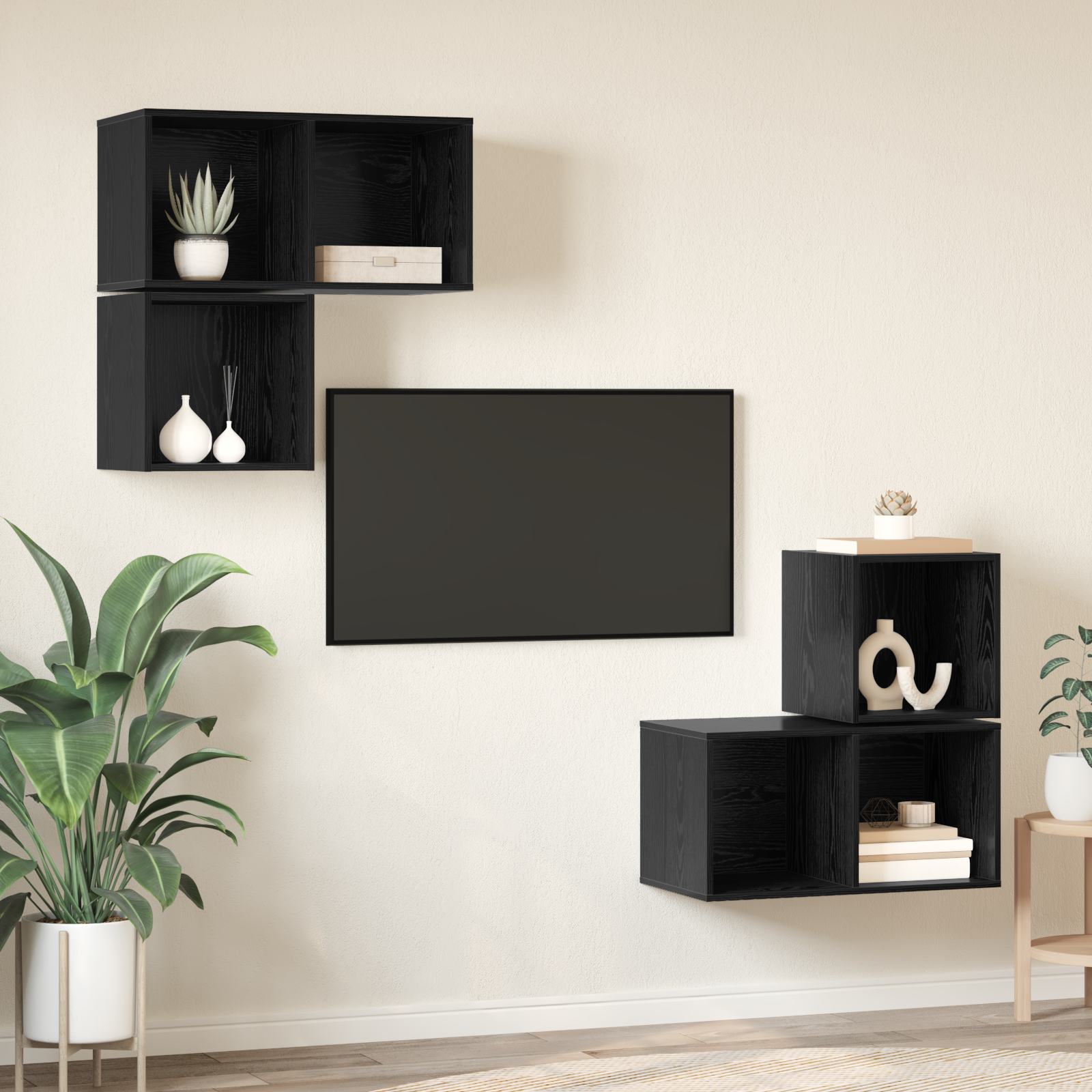 Set dulap TV 4 pcs Stejar negru 37 x 37 x 72 cm Lemn compozit GartenMobel Dekor
