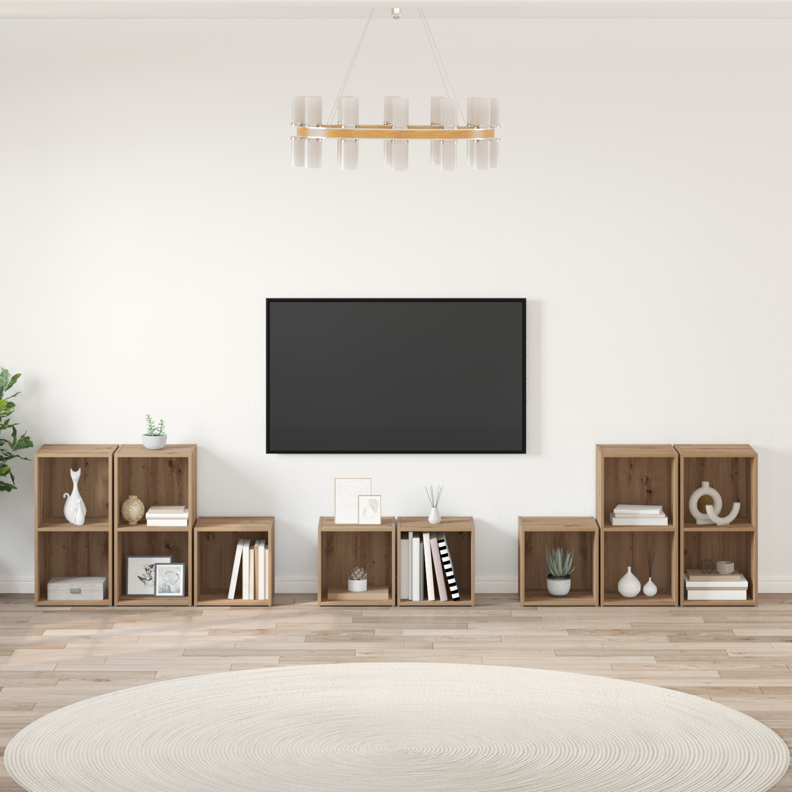 Set dulap TV cu raft cu depozitare 8 pcs Stejar Artizanal Lemn compozit GartenMobel Dekor