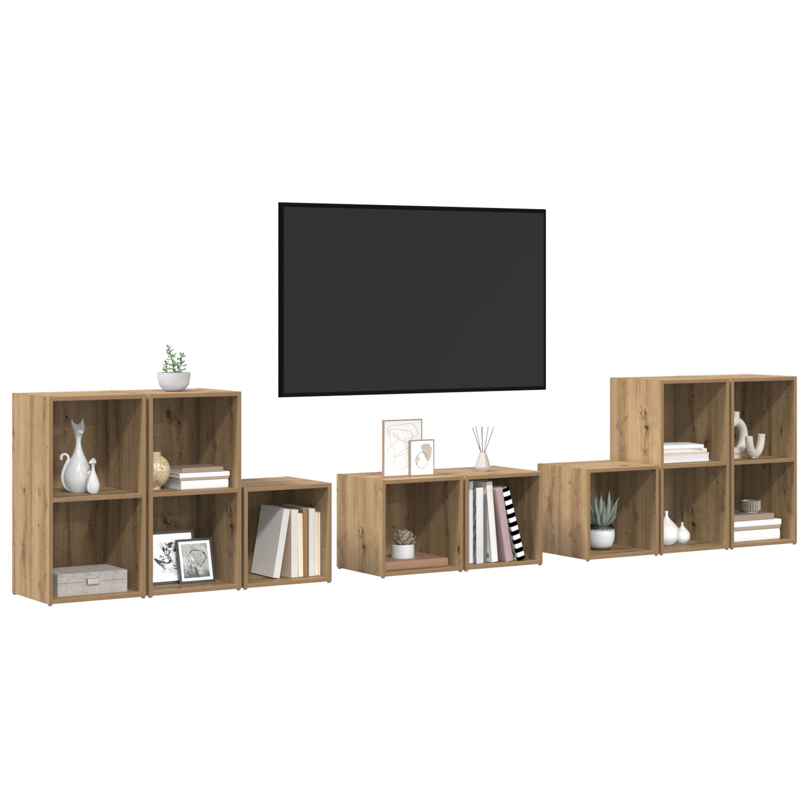 Set dulap TV cu raft cu depozitare 8 pcs Stejar Artizanal Lemn compozit GartenMobel Dekor