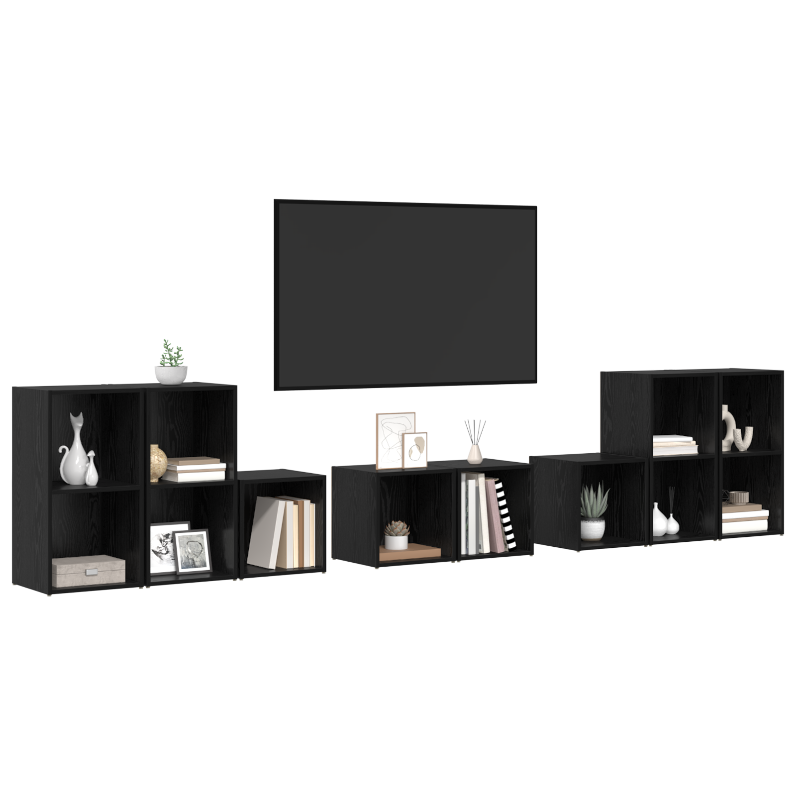 Set dulap TV cu raft cu depozitare 8 pcs Stejar Negru Lemn compozit GartenMobel Dekor