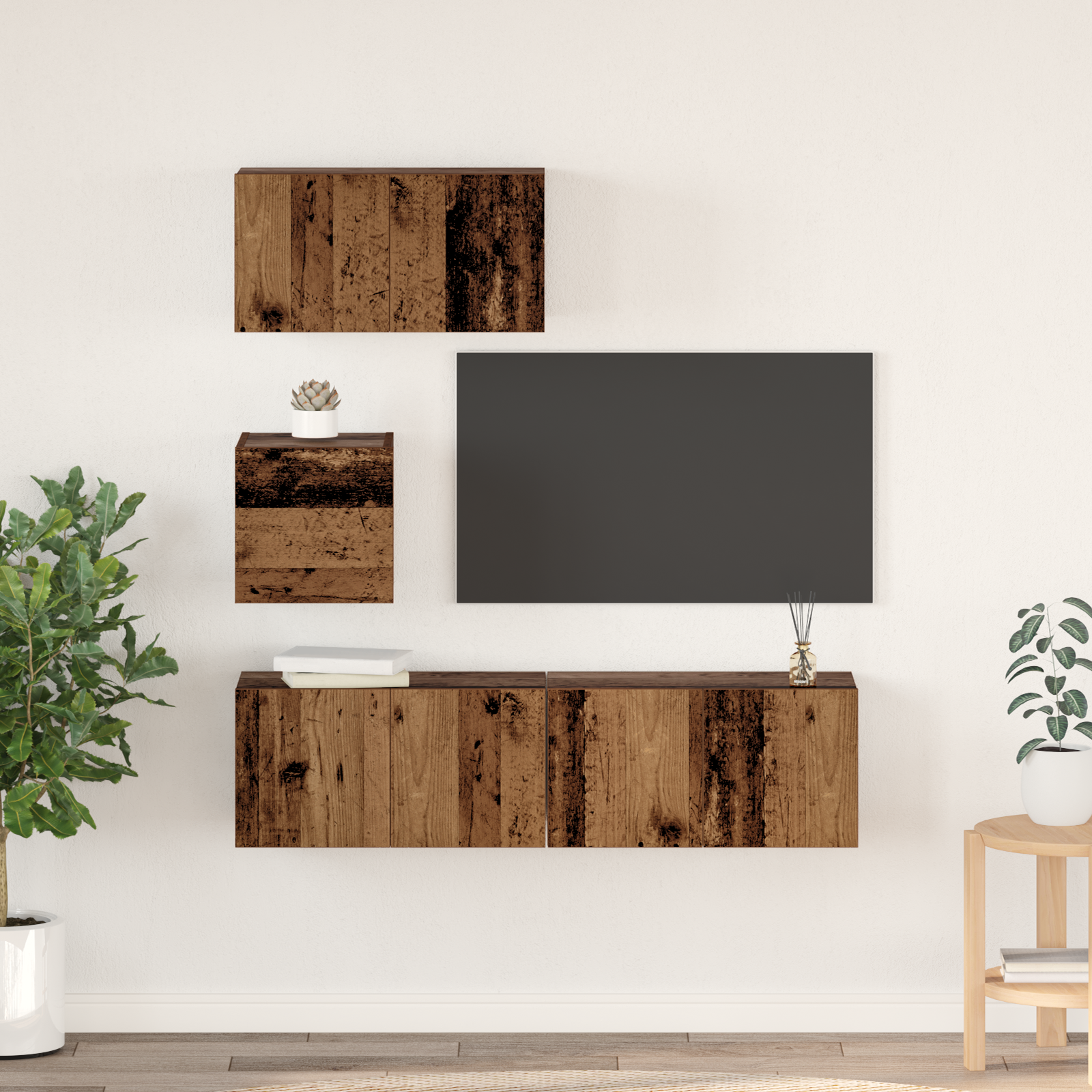 Set unitate TV Altele cu depozitare cu ușă 4 pcs Lemn vechi 60 x 30 x 30 cm GartenMobel Dekor