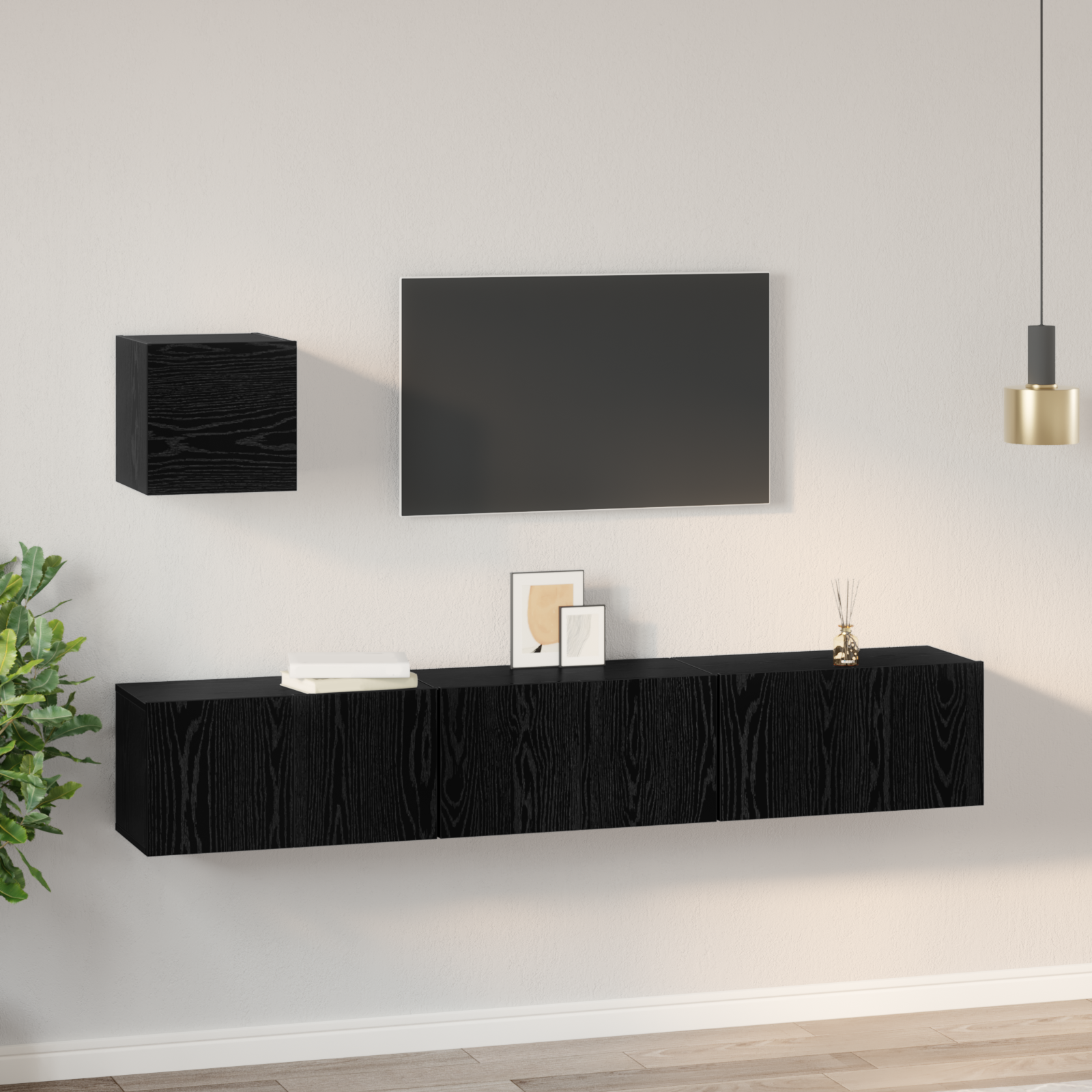 Set unitate TV Altele cu depozitare cu ușă 4 pcs Stejar negru 60 x 30 x 30 cm GartenMobel Dekor