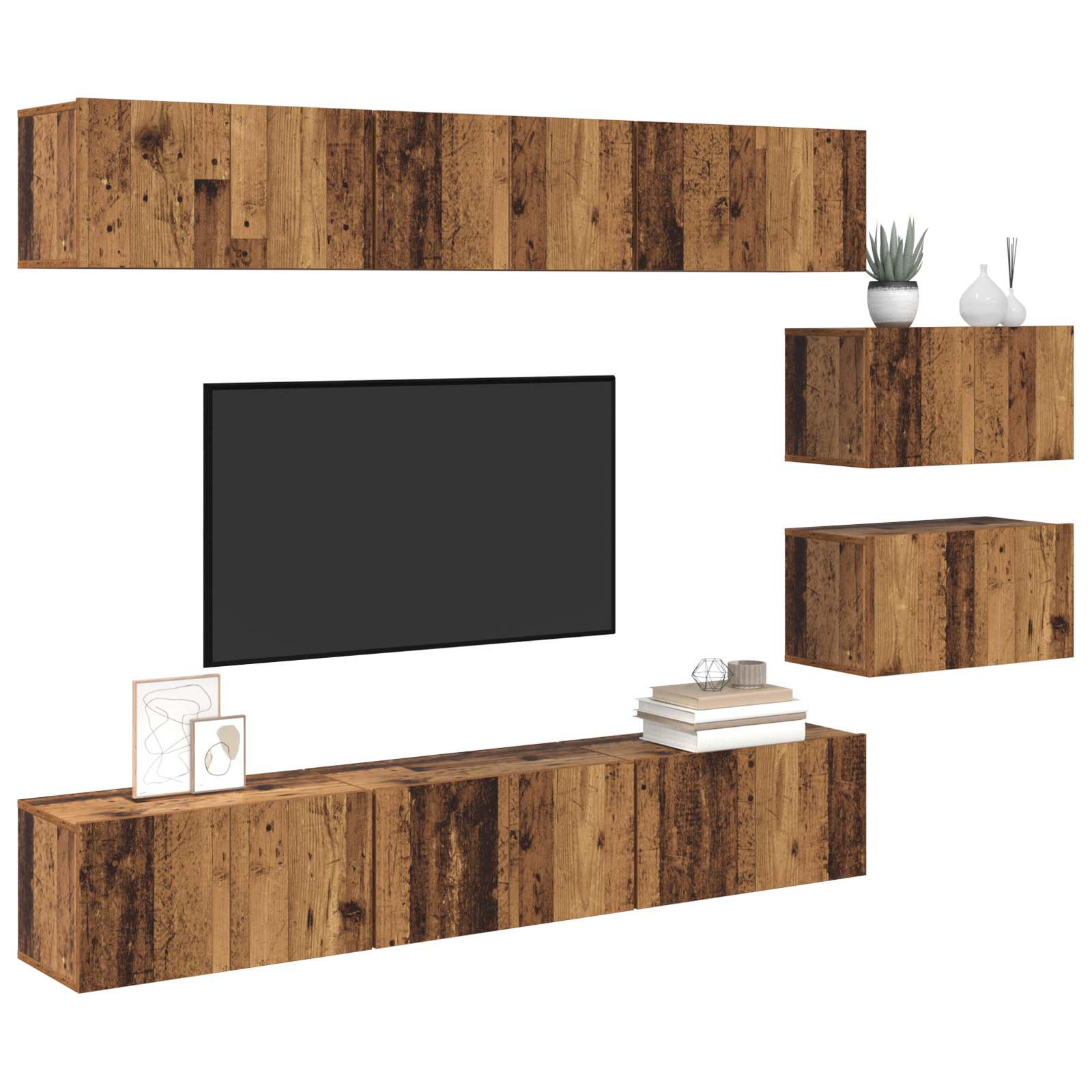 Bibliotecă TV cu depozitare cu ușă 8 pcs Lemn vechi 60 x 30 x 30.5 cm GartenMobel Dekor